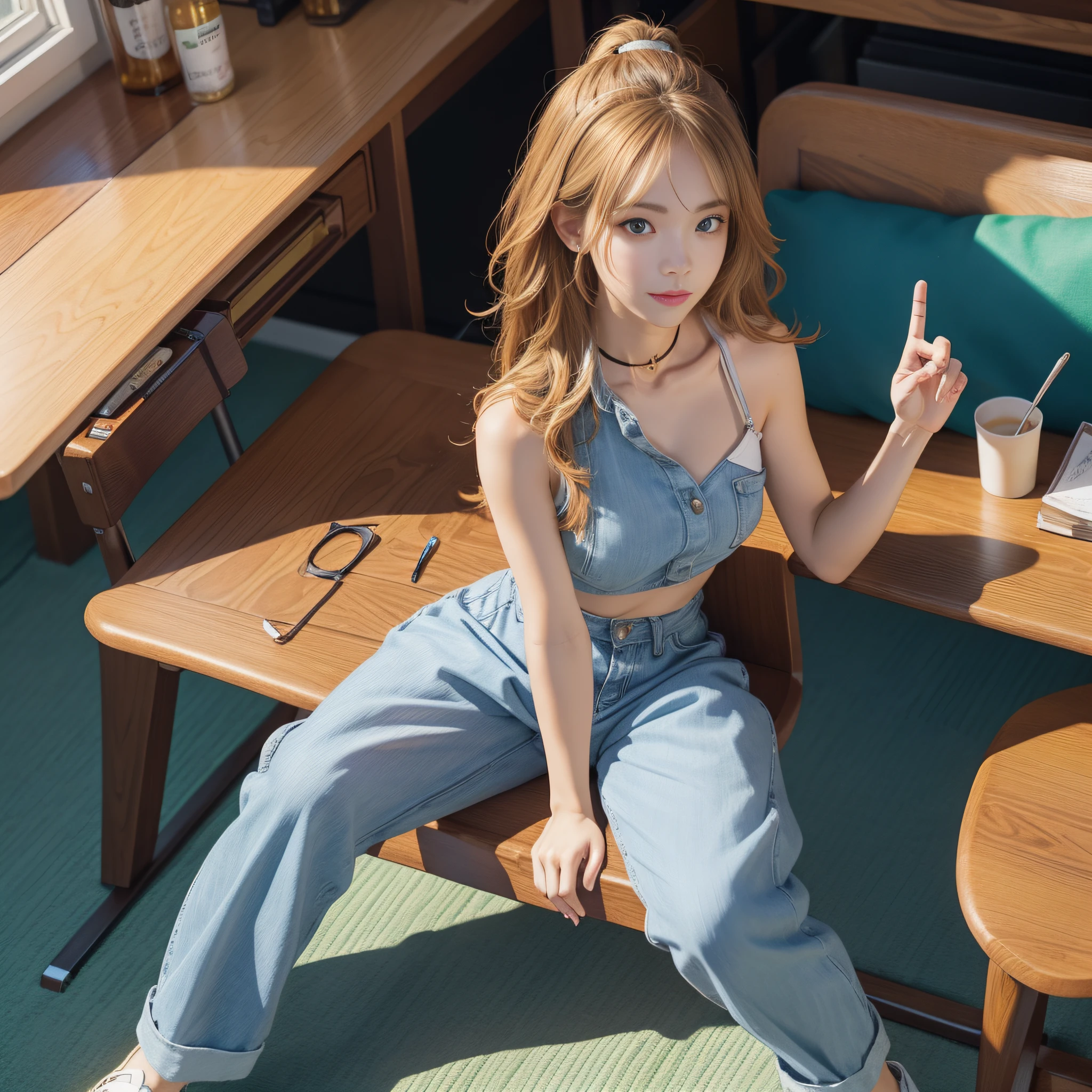 Cute girls,Golden wire eye sockets,Work seriously,and the sun was shining brightly,8K,ultraclear,Realistic details,no extra finger,No extra legs,No extra hands