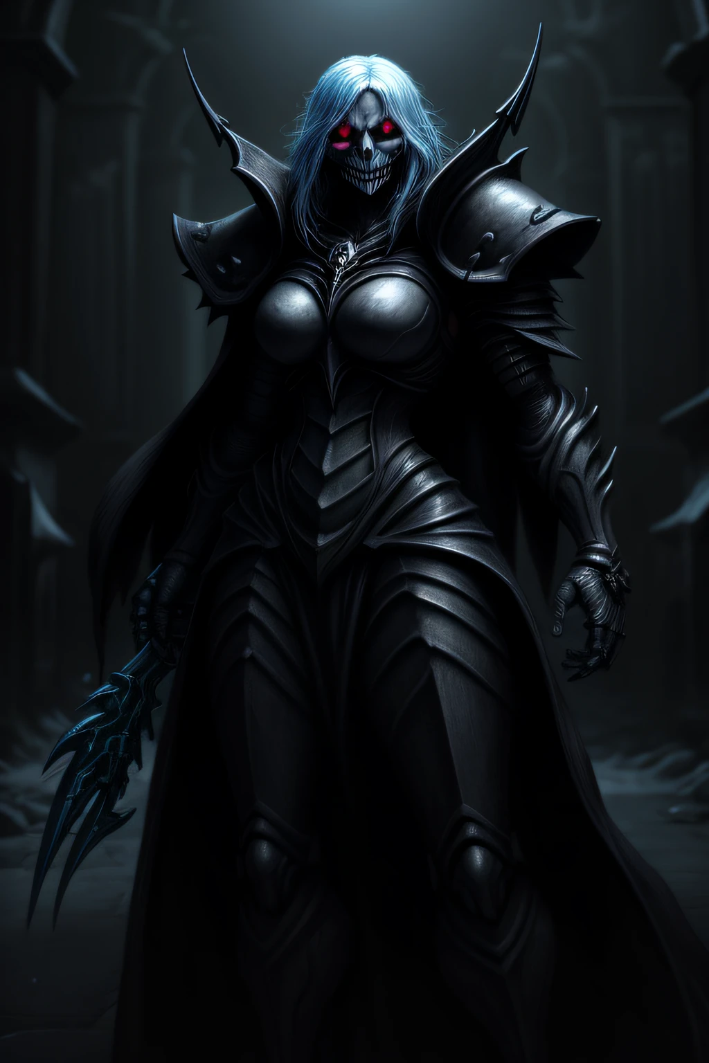 4K, Masterpiece, highres, absurdres, edgDeathKnight,a drow woman in steel armor ,wearing edgDeathKnight armor,