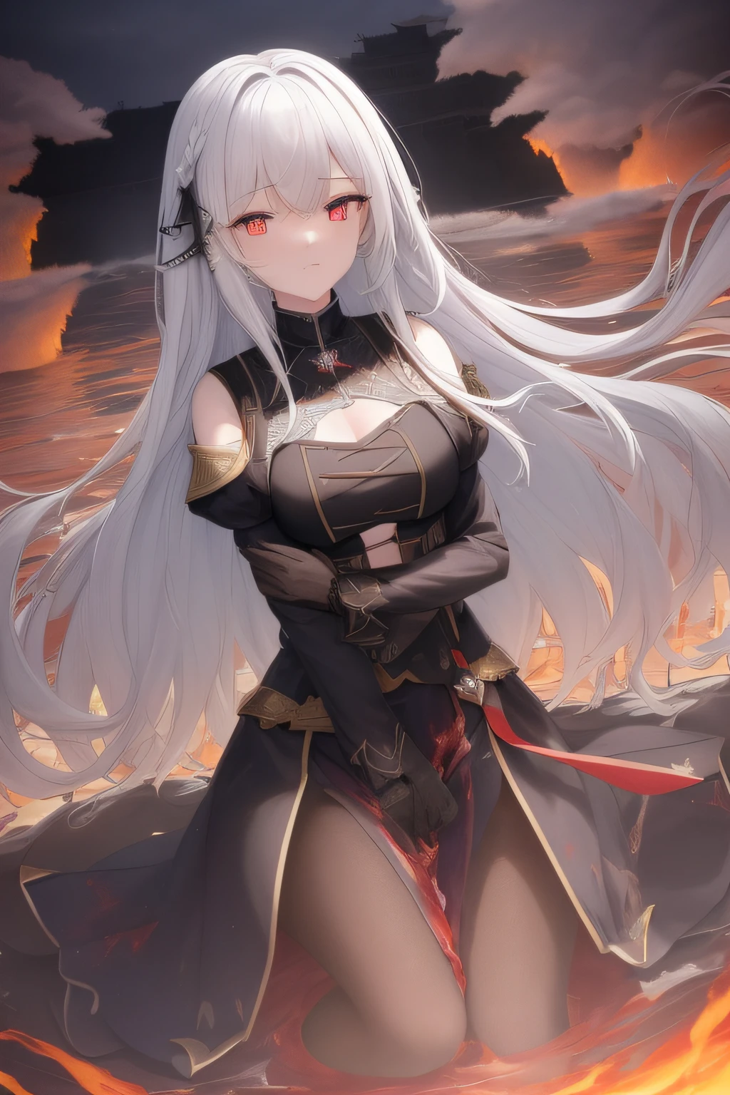 a girl,Phoenix girl,fluffy hair,war,a hell on earth,Beautiful and detailed explosion,Cold machine,Fire in eyes,World War,burning,Metal texture,Exquisite cloth,Metal carving,volume,best quality,normal hands,Metal details,Metal scratch,Metal defects,{{masterpiece}},best quality,official art,4k,best quality,extremely detailed CG unity 8k,illustration,highres,masterpiece,contour deepening,Azur Lane,Girls' Front,Magical,Cloud Map Plan,contour deepening,long-focus,Depth of field,a cloudy sky,Black smoke,smoke of gunpowder, long-focus,Mature, resolute eyes, burning, burning sky, burning hair,Burn oneself in flames, fighting,Covered in blood,complex pattern,battleing,Flying flames,Flame whirlpool,Doomsday Scenes,float,Splashing blood,on the battlefield,Bloody scenes,Good looking flame,Exquisite Flame,Exquisite Blood,photorealistic,Watercolor,colourful, (((masterpiece))),best quality, illustration,beautiful detailed glow,detailed ice,beautiful detailed water,red moon, (magic circle:1,2), (beautiful detailed eyes),expressionless,beautiful detailed white gloves, own hands clasped, (floating palaces:1.1),azure hair,disheveled hair,long bangs, hairs between eyes, dark dress, (dark magician girl:1.1),black kneehighs, black ribbon,white bowties,midriff,{{{half closed eyes}}},,big forhead,blank stare,flower,large top sleeves,, (((masterpiece))),best quality, illustration,(beautiful detailed girl),beautiful detailed glow,detailed ice,beautiful detailed water,(beautiful detailed eyes),expressionless,beautiful detailed white gloves, (floating palaces:1.2),azure hair,disheveled hair,long bangs, hairs between eyes, (skyblue dress),black ribbon,white bowties,midriff,{{{half closed eyes}}},,big forhead,blank stare,flower,large top sleeves,(((ice crystal texture wings)),(((ice and fire melt)))