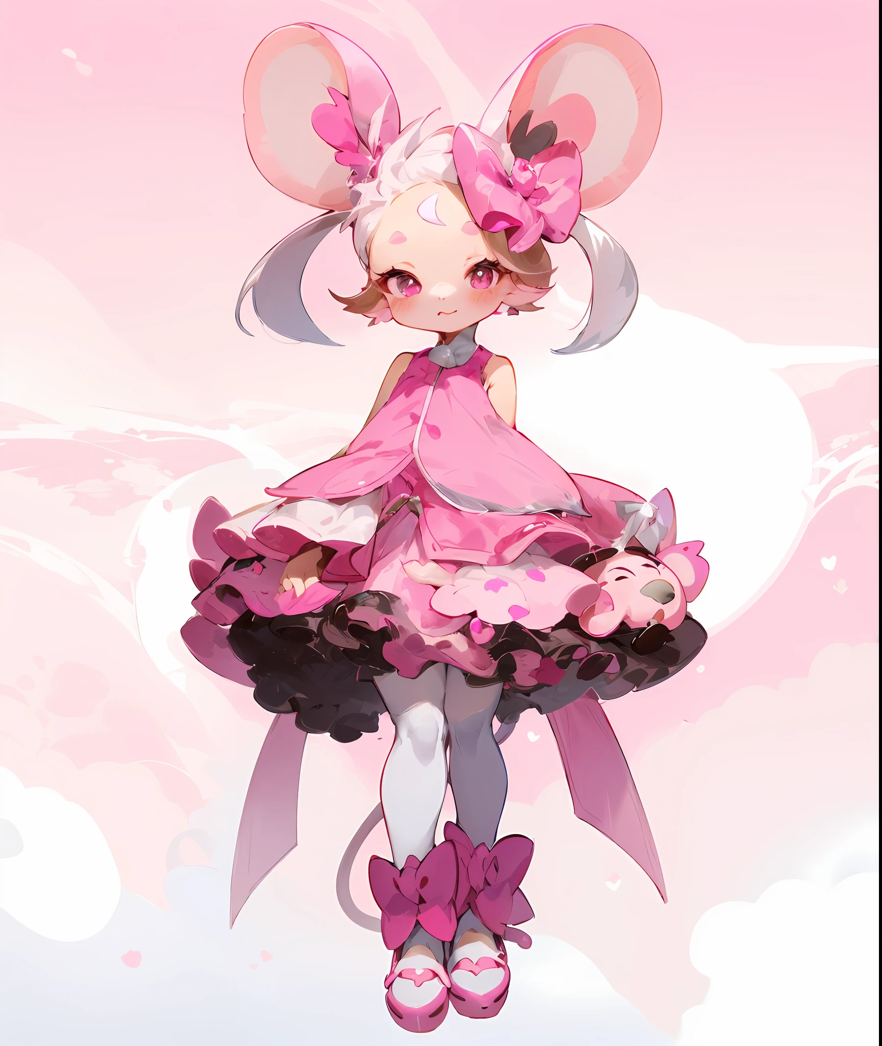 Anime girl in pink dress with pink bow and pink dress, beautiful mouse - girl, maplestory mouse, cute character, loli in dress, cute mouse pokemon, anthropomorphic mouse, Mouse, mouse in clothes, Cute anime waifu in a nice dress, Stylized anime, cushart krenz, guweiz on pixiv artstation