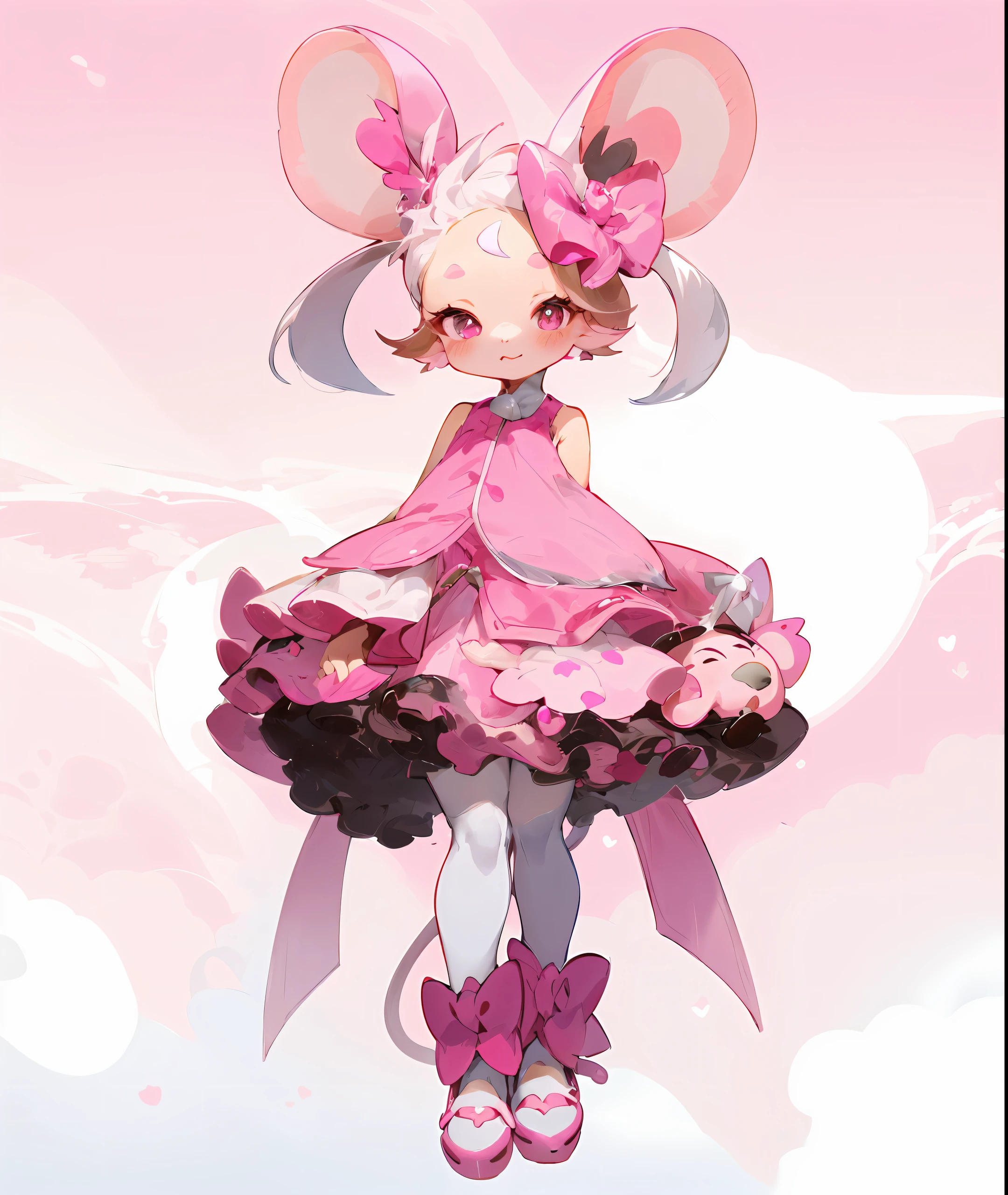Anime girl in pink dress with pink bow and pink dress, beautiful mouse - girl, maplestory mouse, cute character, li in dress, cute mouse pokemon, anthropomorphic mouse, Mouse, mouse in clothes, Cute anime waifu in a nice dress, Stylized anime, cushart krenz, guweiz on pixiv artstation