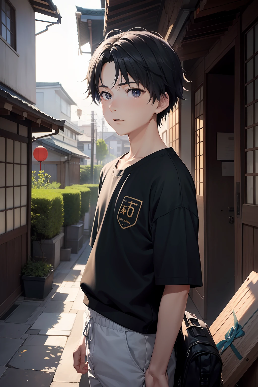 15-year-old boy,A half body,pupils,rays of sunshine,hiyao miyazaki,Japanese anime,Particle,Ambient,best qualityer,super-fine,Artistically,romanticism lain,hyper HD,16K Ultra HD,Spirited Away