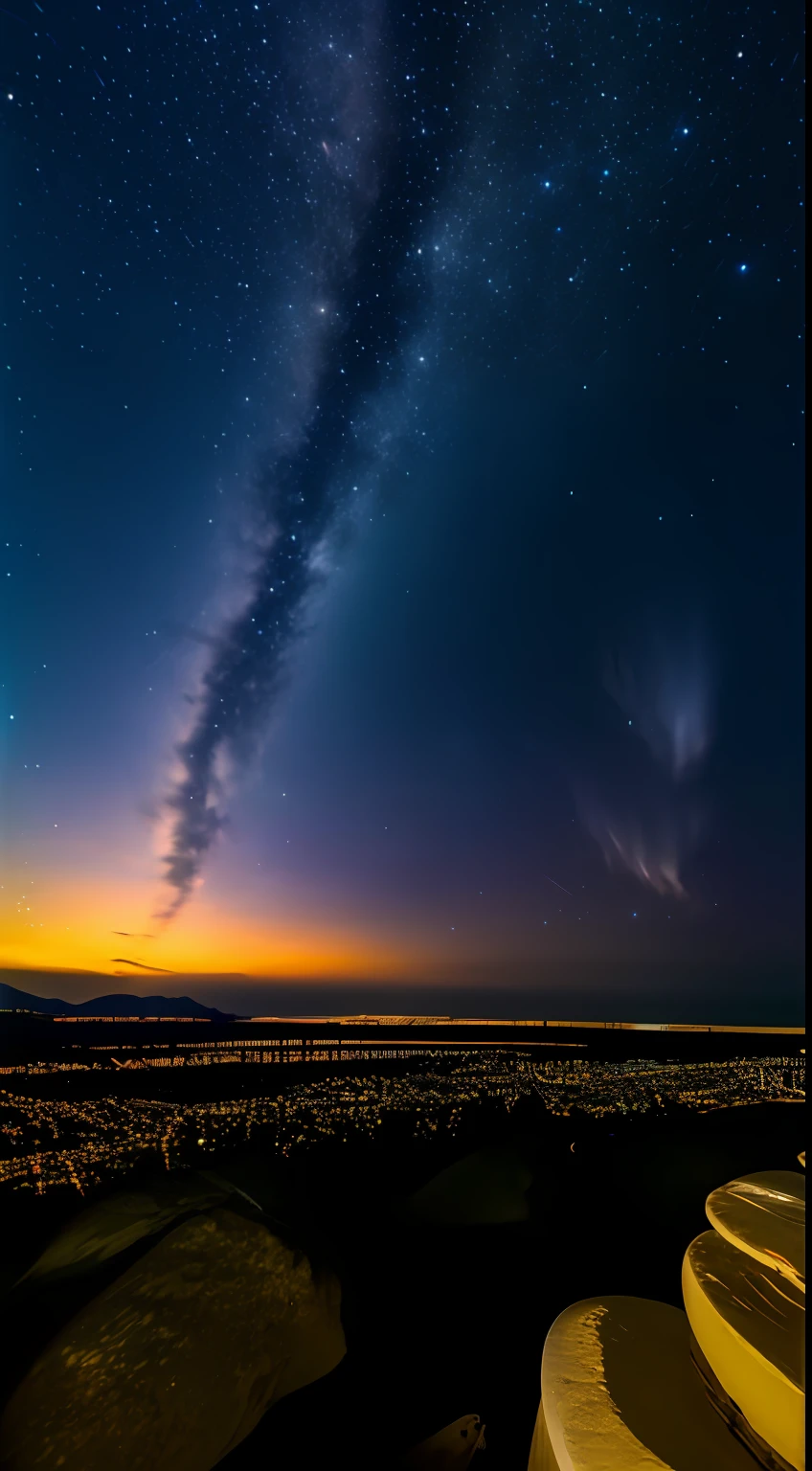 nigh sky、Star shine、Faraway view、Realistic and rich colors、Gorgeous and colorful wide-angle lens、Evening shooting、Positive film、Naturalistic style、High-resolution shooting。