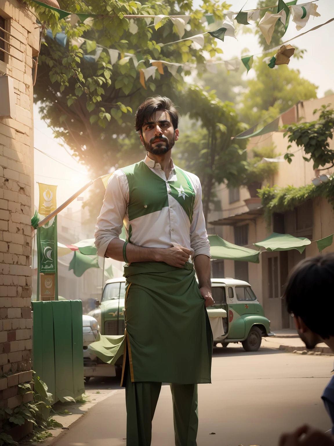 Pakistan 14 august festival with pakistan flag
