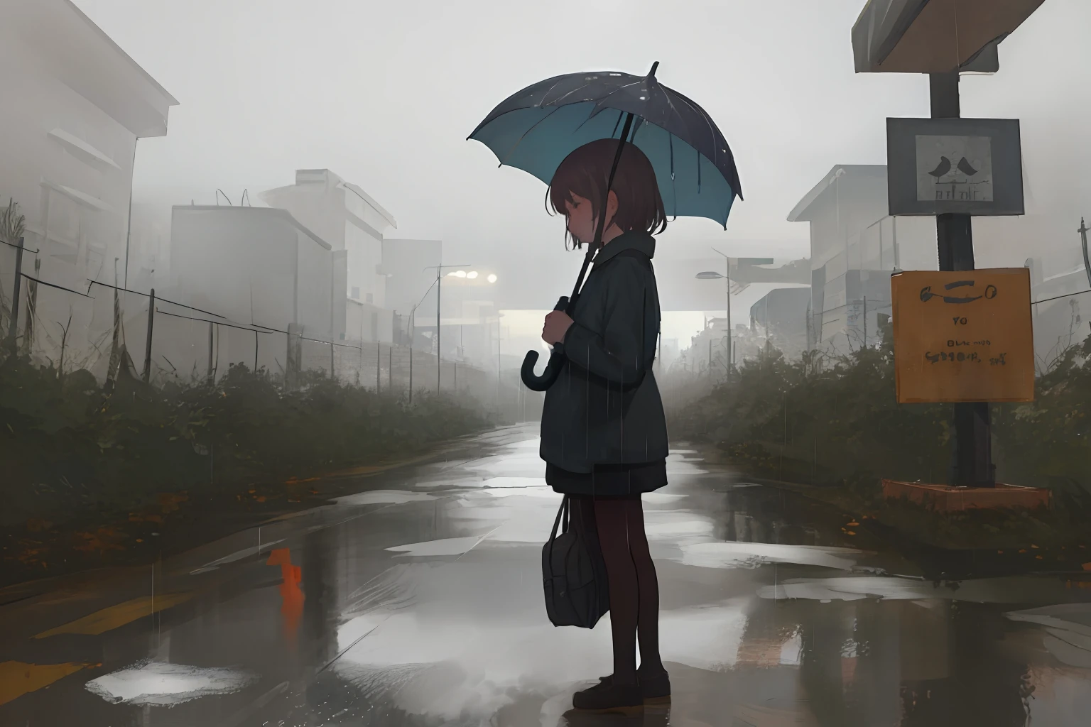 Gray plains mourn umbrellas in the rain