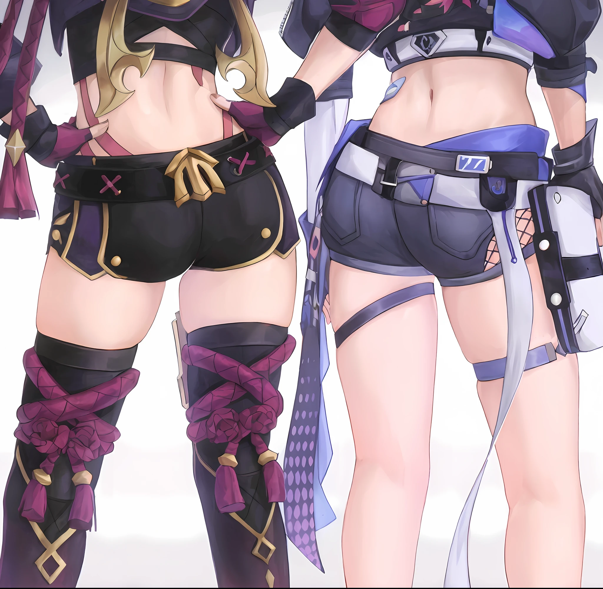 Anime - Stylistic image of two women in sword costumes, 《azur lane》role, Thighs!!!, A scene from the《azur lane》videogame, Thighs!!!!!!, A scene from the《Chronicles of the Blade of the Other》, thighs focus, azur lane style, Thighs, Fine details. Girl Front, kda, from girls frontline, WLOP and Sakimichan, fashion jrpg