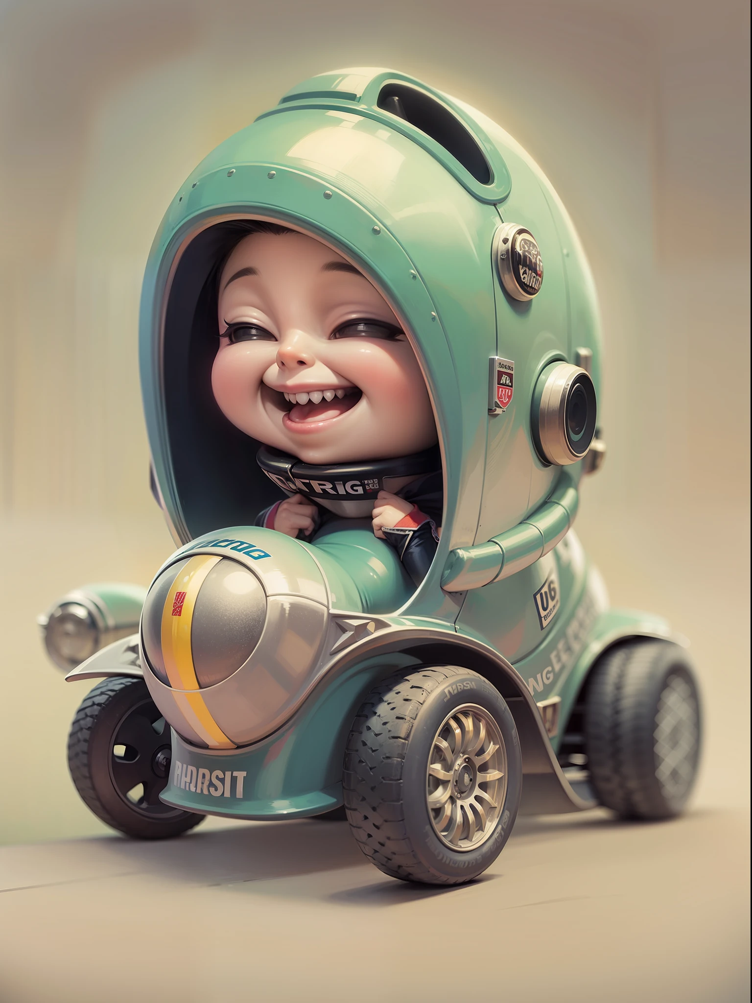 Magic racing car Ride on、huge bust Lady、smile、