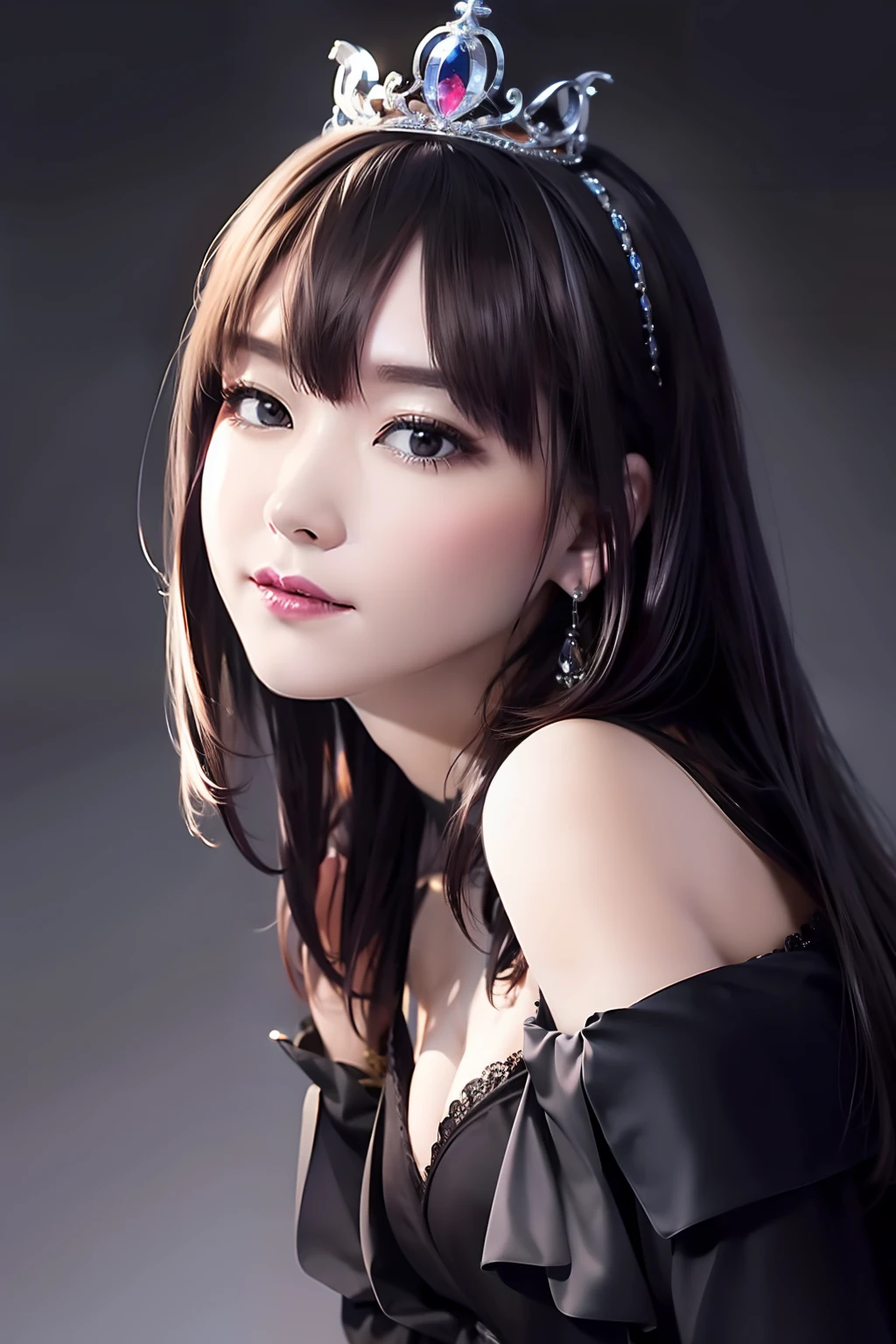Ultra detailed, Masterpiece, Best quality, Photorealistic,Mighty and domineering,tiara crown,Royal sister,Superskirt,blacksilk,goth style,Dark theme