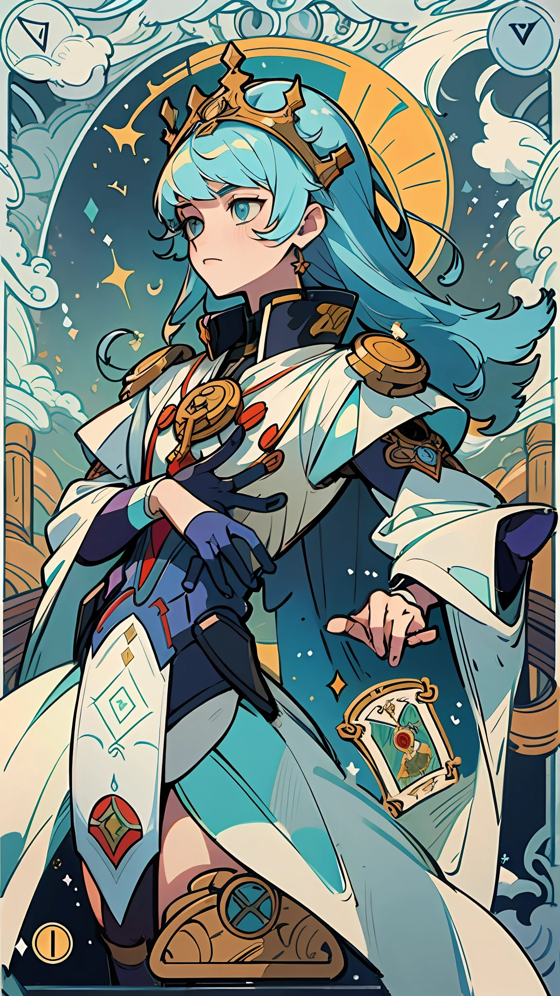 tarot card art，Mecha God King，Wind hot combat suit，Male priestly tarot cards，elfic priestess，masterpiece1.3，Uniform 4K resolution，ultra-definition，Master details，perfect works，The pinnacle of tarot cards