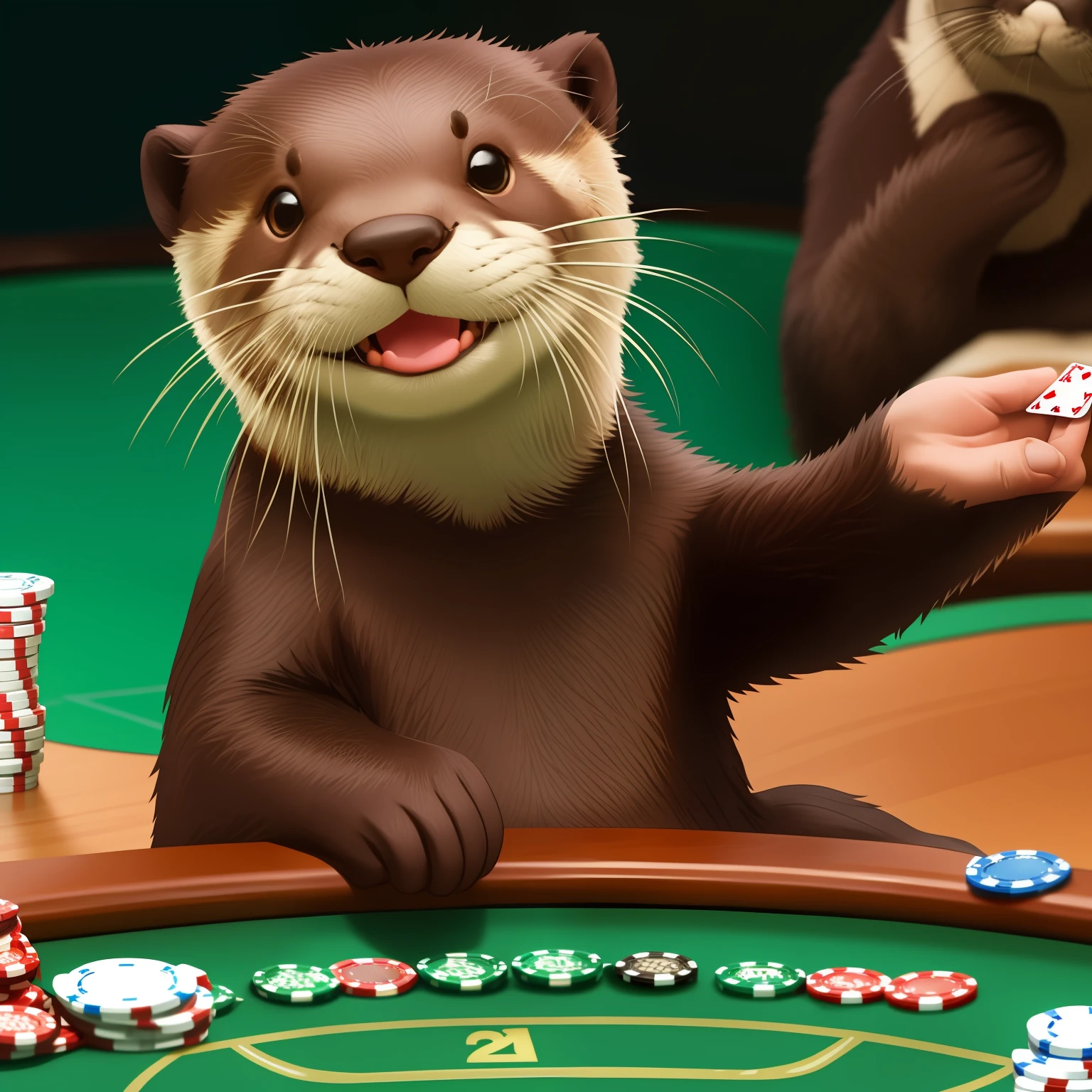 Cute otter playing poker