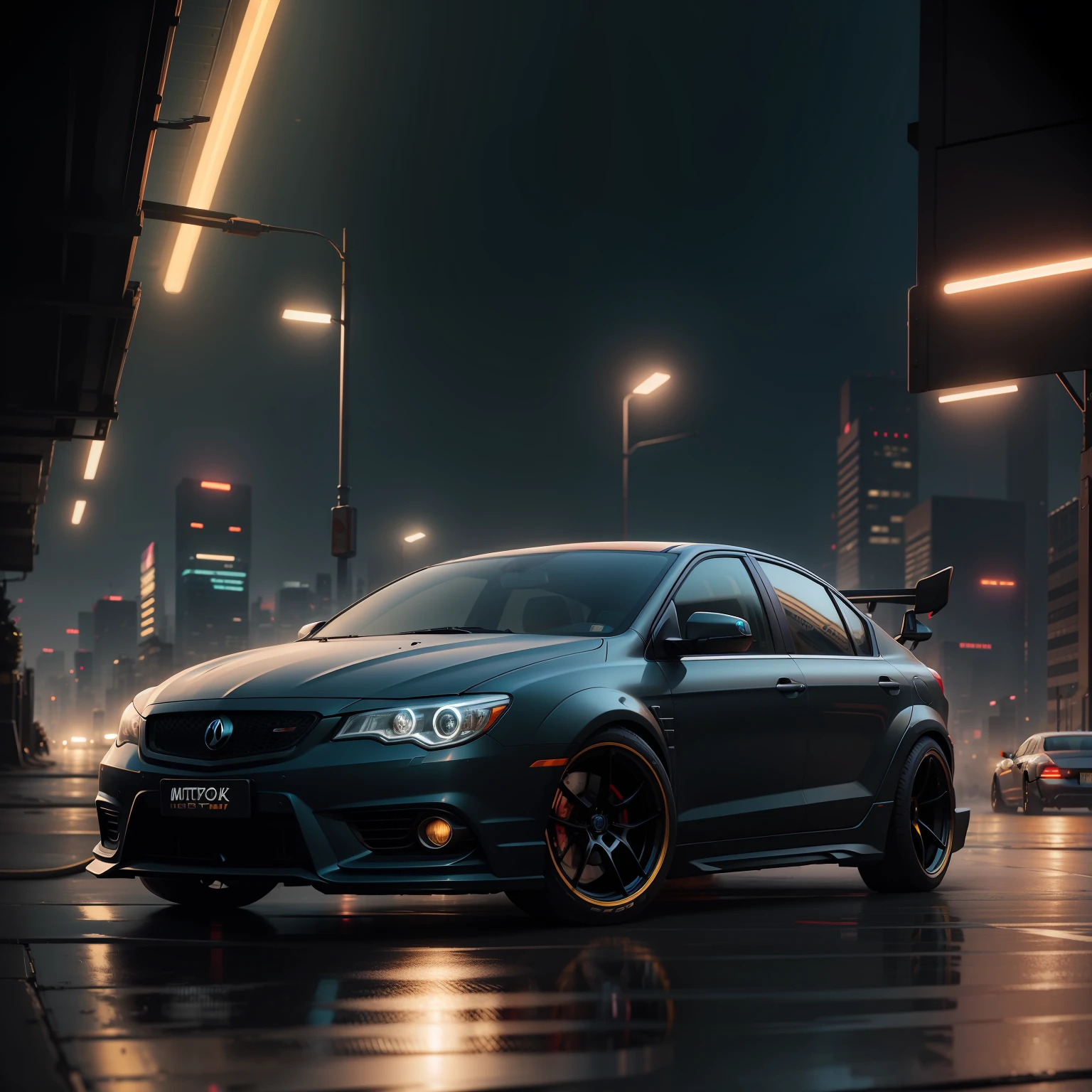 Realistic 2D motor car GLI cyberpunk background