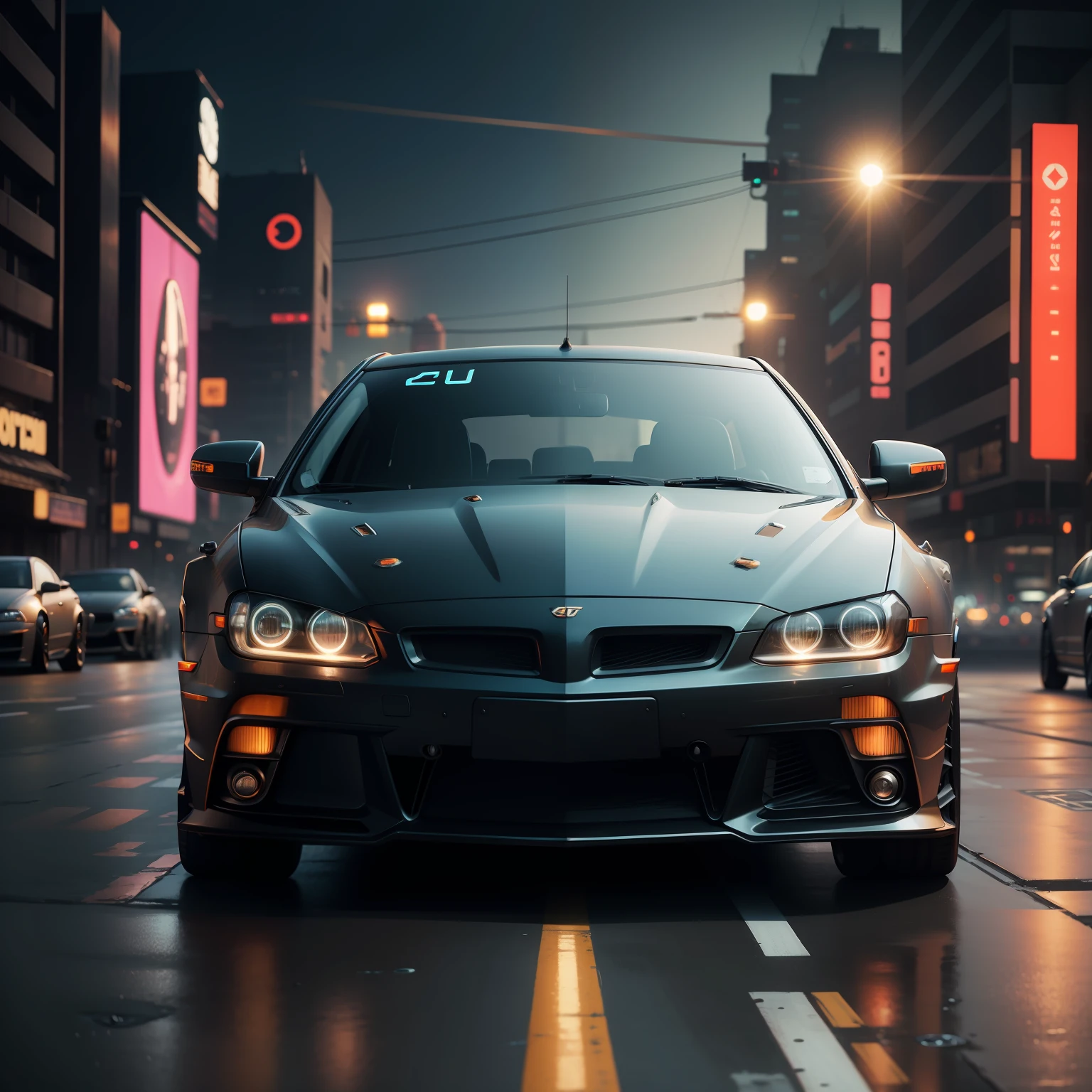 Realistic 2D motor car GLI cyberpunk background
