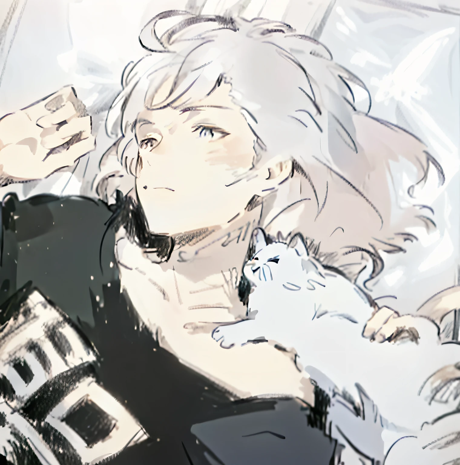 Anime picture of a woman with a cat on her shoulder, anime cat, anime visual of a cute cat, Anime Cat Man, Cute anime cat man, Beautiful anime cat man, natsume yuujinchou, neferpitou, realistic anime cat, Very beautiful anime cat boy, Sora as a cat, nagito komaeda, soft anime, White Cat Boy