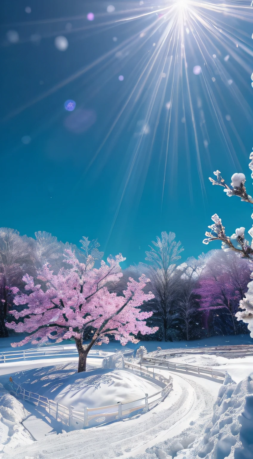 Crystal Spring blooms、
fanciful、Starskrim、cleanness、Yuki、Powder snow、Snow piles up、cold snowy、
glimmering、Shines、magnifica、extremely colorful、
magical photography, dramatic lighting, Foto realism, The ultra-detailliert, 4K, depth of fields, A high resolution