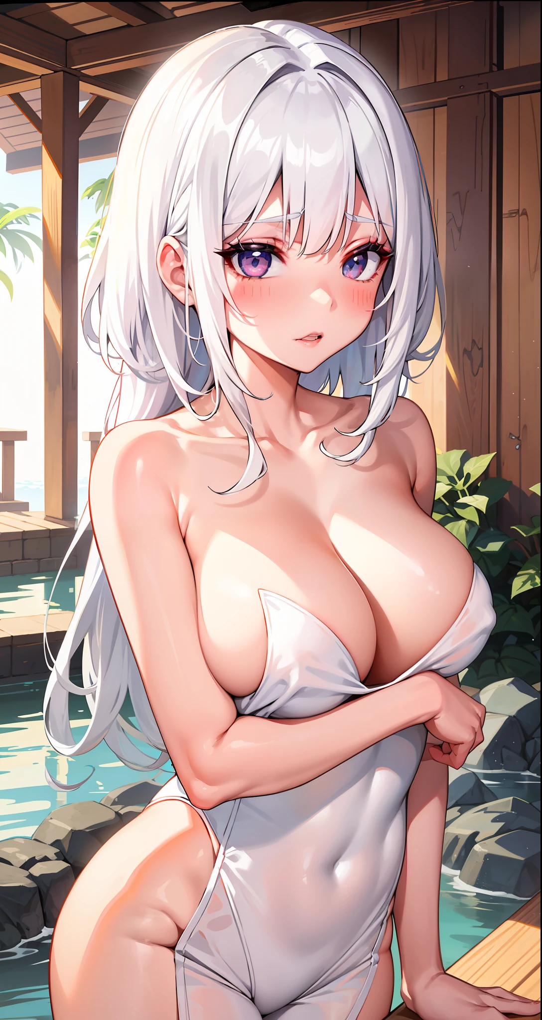 Big boo anime girl in white swimsuit, seductive anime girls, white-haired god, Perfect white haired girl, white haired Cangcang, beautiful and seductive anime woman, white haired lady, shikamimi, White-haired, oppai, Girl with white hair, | fine detail anime, ahegao, beautiful alluring anime , attractive anime girls