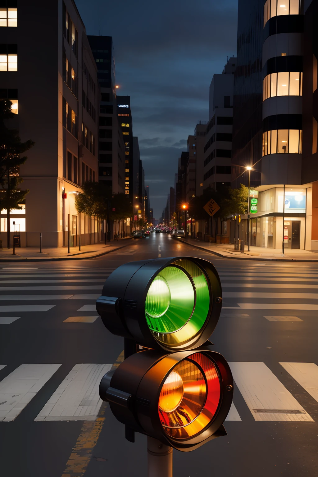 traffic light，zebra crossings，real photograph，Lots of detail，A detailed
