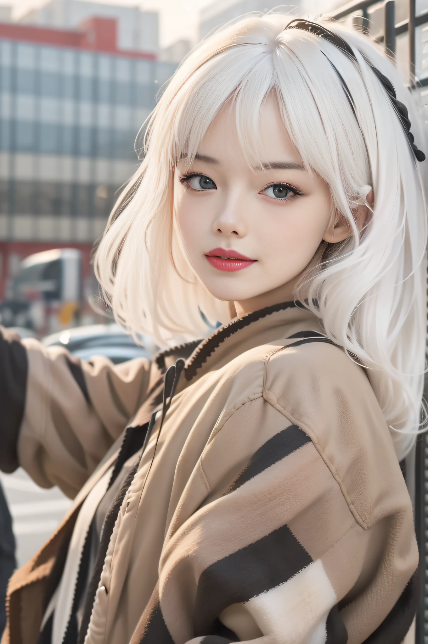 White hair Fair skin quiet woman high quality 4k