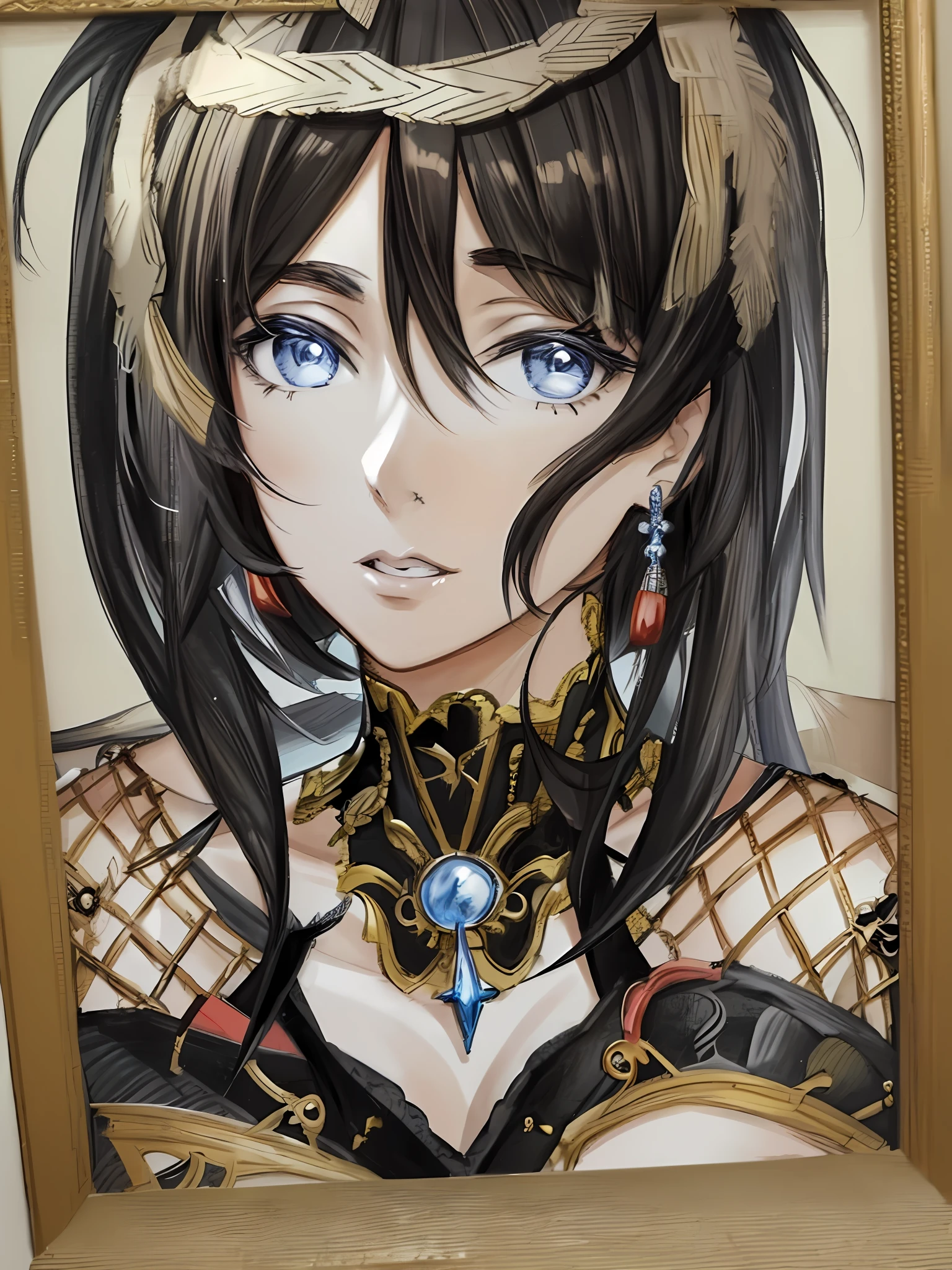 There is a painting，A woman's shoulder, detailed portrait of an anime girl, Portrait of an anime girl, pencil and ink manga drawing, japanese anime artist drawn, anime sketch, portrait of an anime girl, portrait of anime woman, anime portrait, Anime Paintings, an anime drawing, 1 7 - year - old anime goth girl, Anime style portrait
