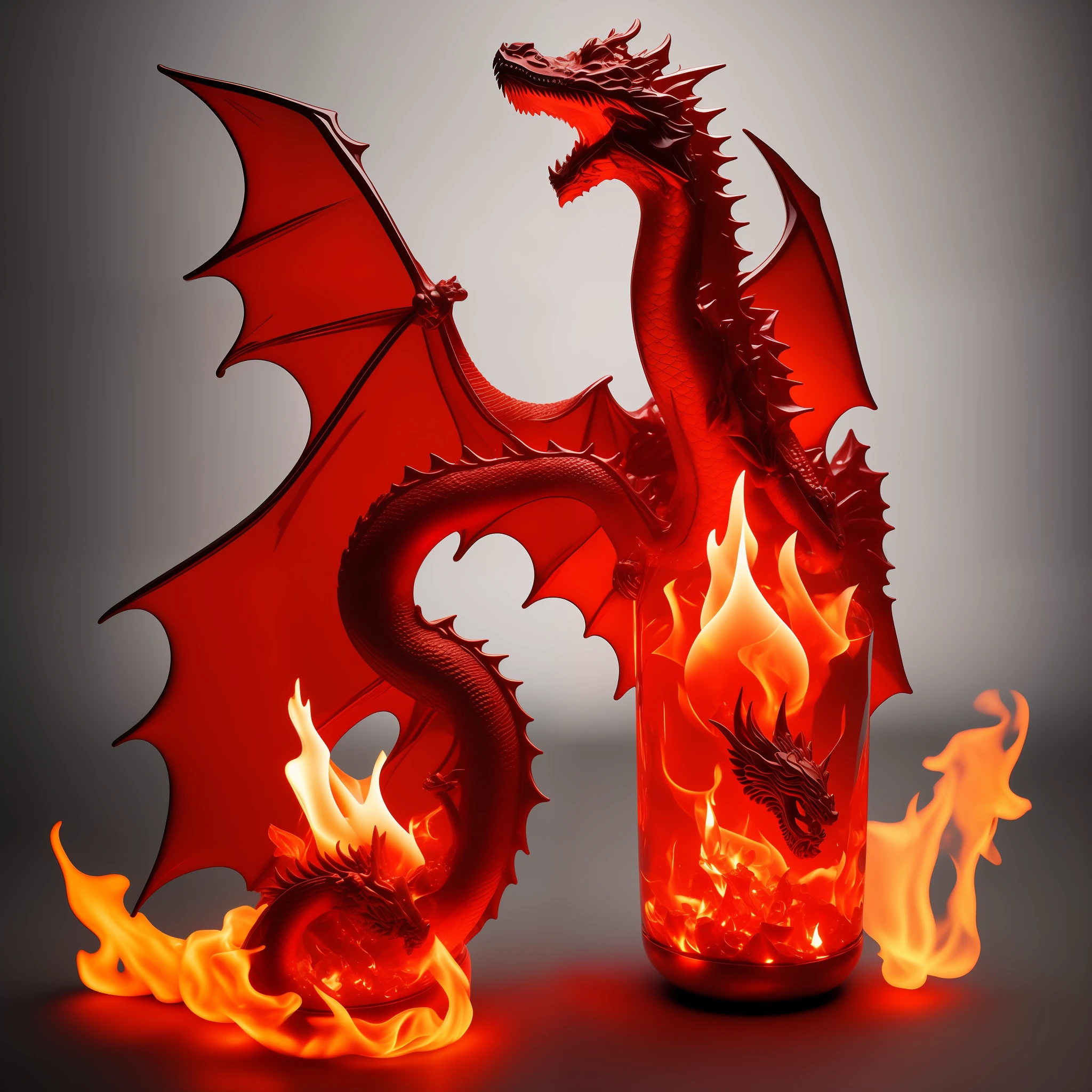 Artistic sculpture in a bottle，A dragon spewed red flames，