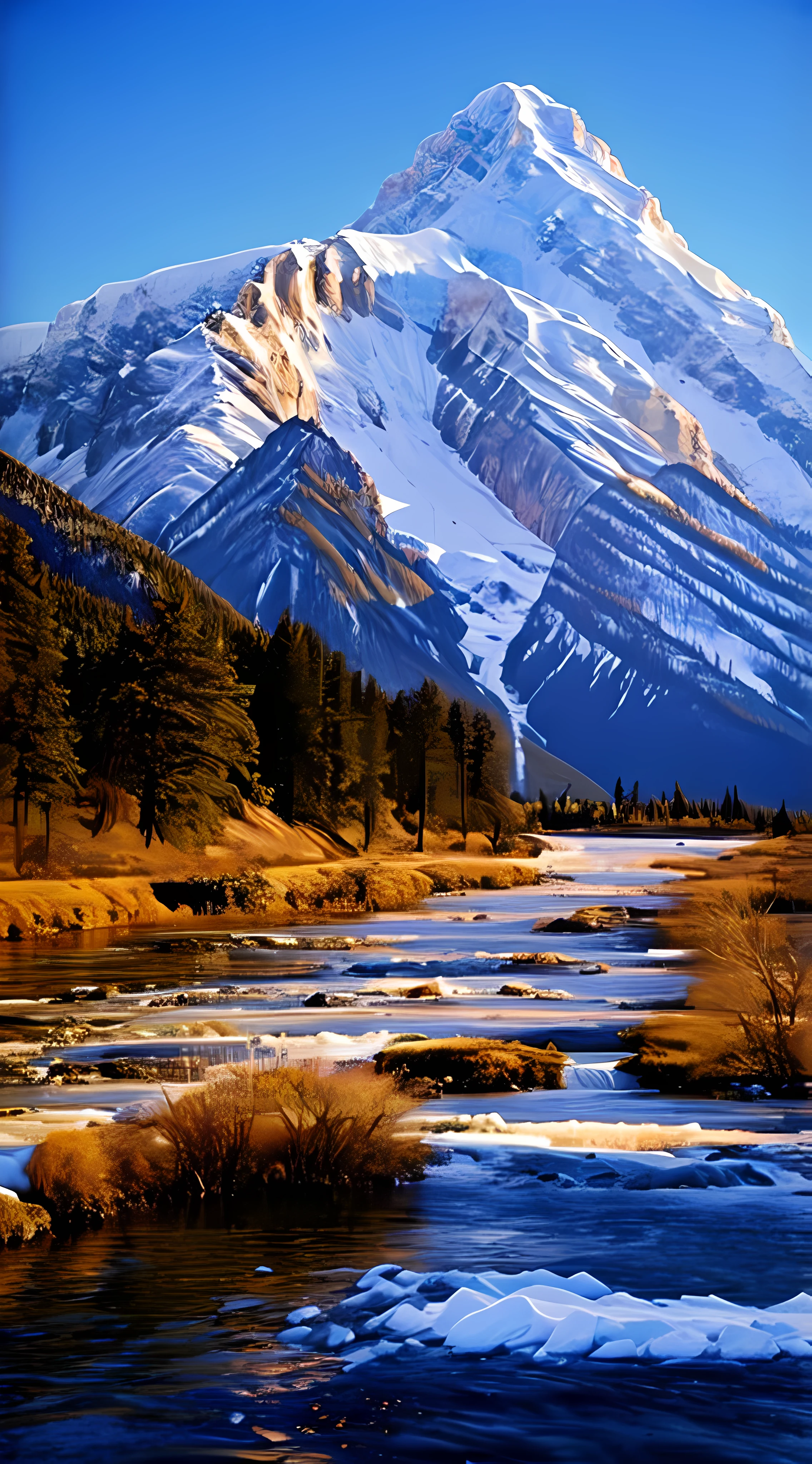 Mountains covered in snow and ice in the distance,A river runs through it, Majestic nature, beatiful mountain background, scenic mountain setting, rocky mountains and a river, mountains river trees, Detailed scenery —width 672, beautiful mountains, Mountains and rivers, banff national park, mountainous setting, breathtaking mountains, very beautiful scenery, natural landscape beauty