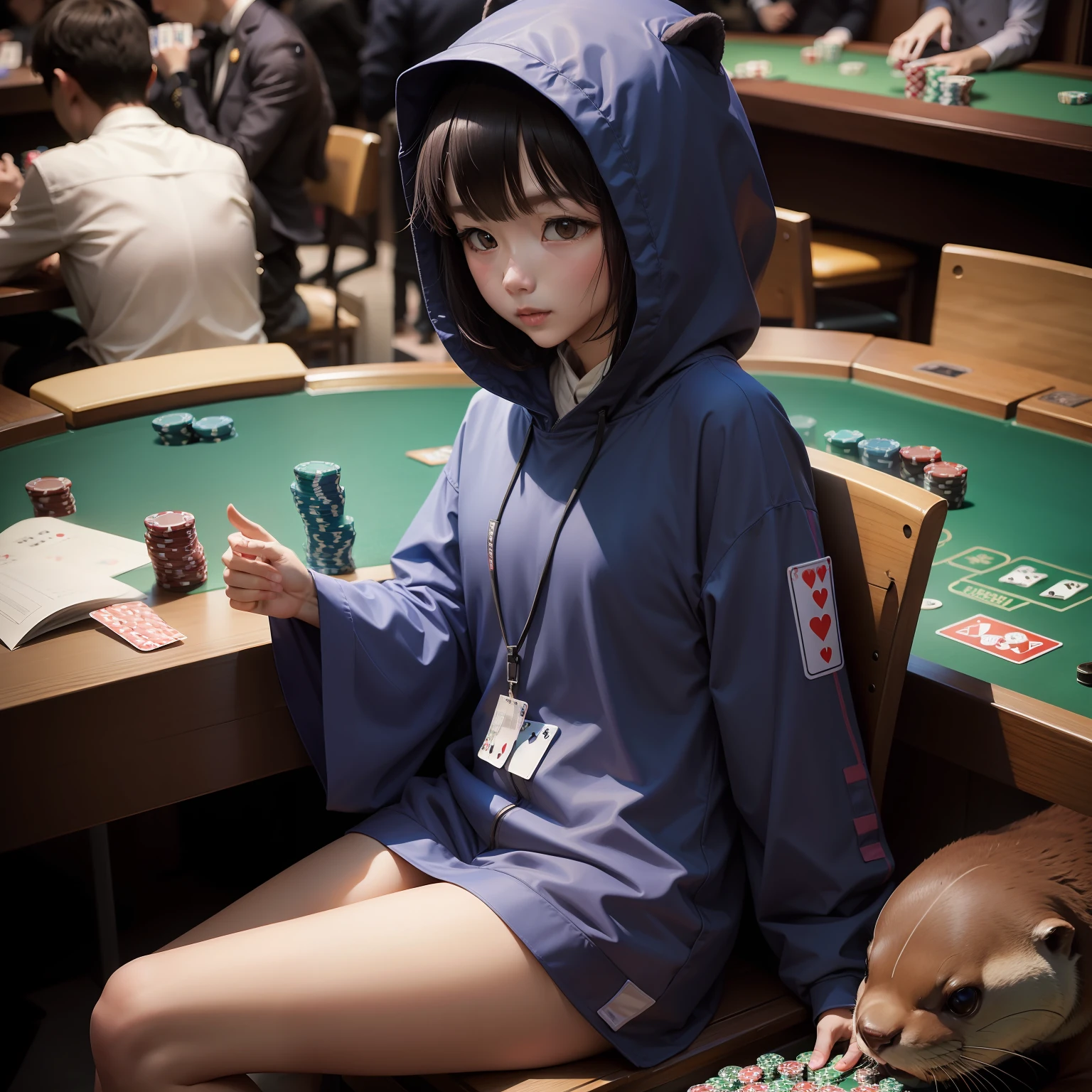 Wearing a crasuit、Otter playing poker、The card I have is AK