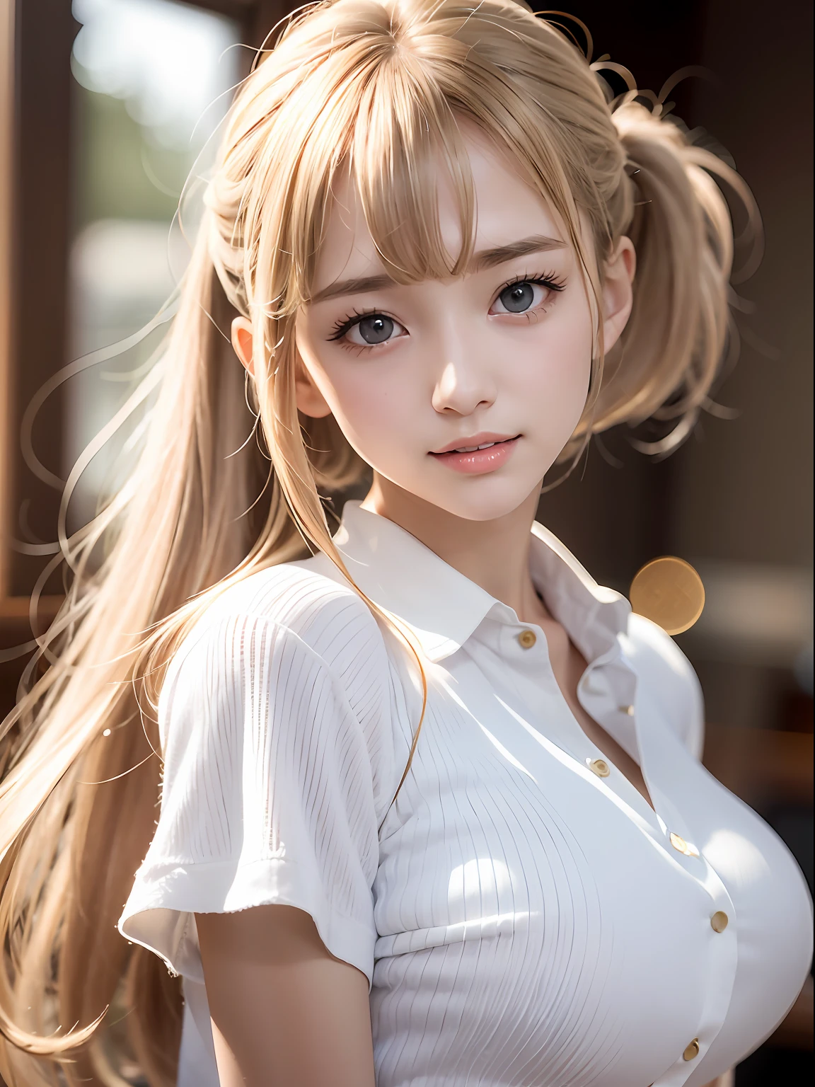 portlate、School Uniforms、bright expression、poneyTail、Young shiny shiny white shiny skin、Best Looks、Blonde reflected light、Platinum blonde hair with dazzling highlights、shiny light hair,、Super long silky straight hair、Beautiful bangs that shine、Glowing crystal clear attractive big blue eyes、Very beautiful nice cute 16 year old girl、Lush bust,Raise both arms,(Aside)、tall、full bodyesbian