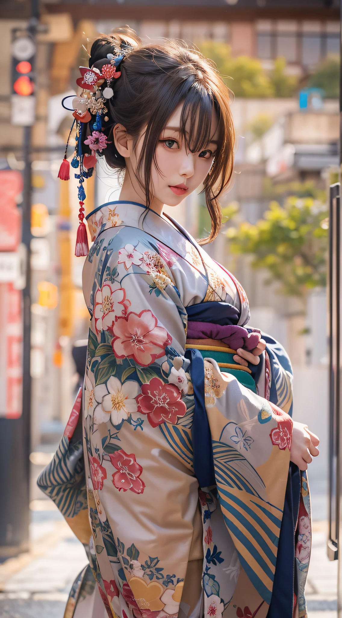 Beautiful woman in kimono，8K，美丽detailed eyes，dingdall effect