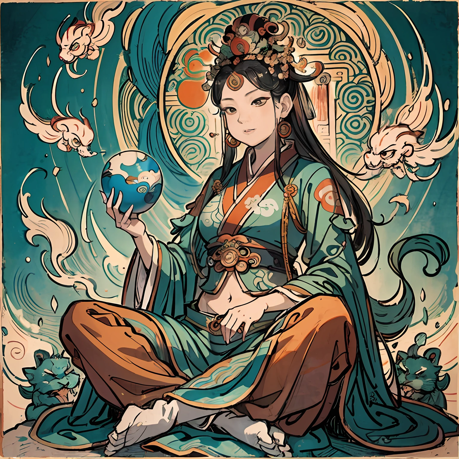 an ancient Chinese goddess, guanyin of the southern seas, Guanyin, Inspired by India, Avalokiteshvara rides a Tang lion,
