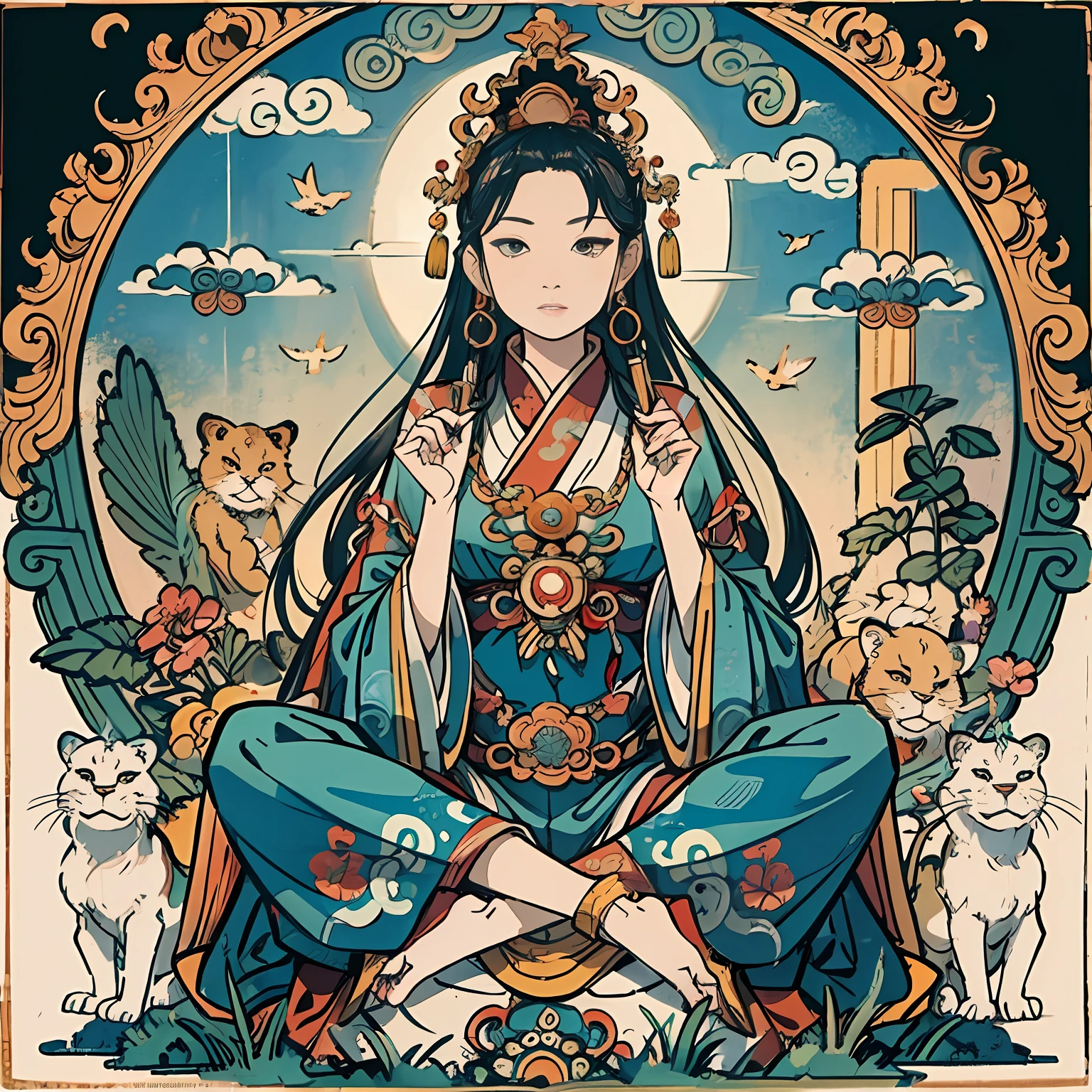 an ancient Chinese goddess, guanyin of the southern seas, Guanyin, Inspired by India, Avalokiteshvara rides a Tang lion,