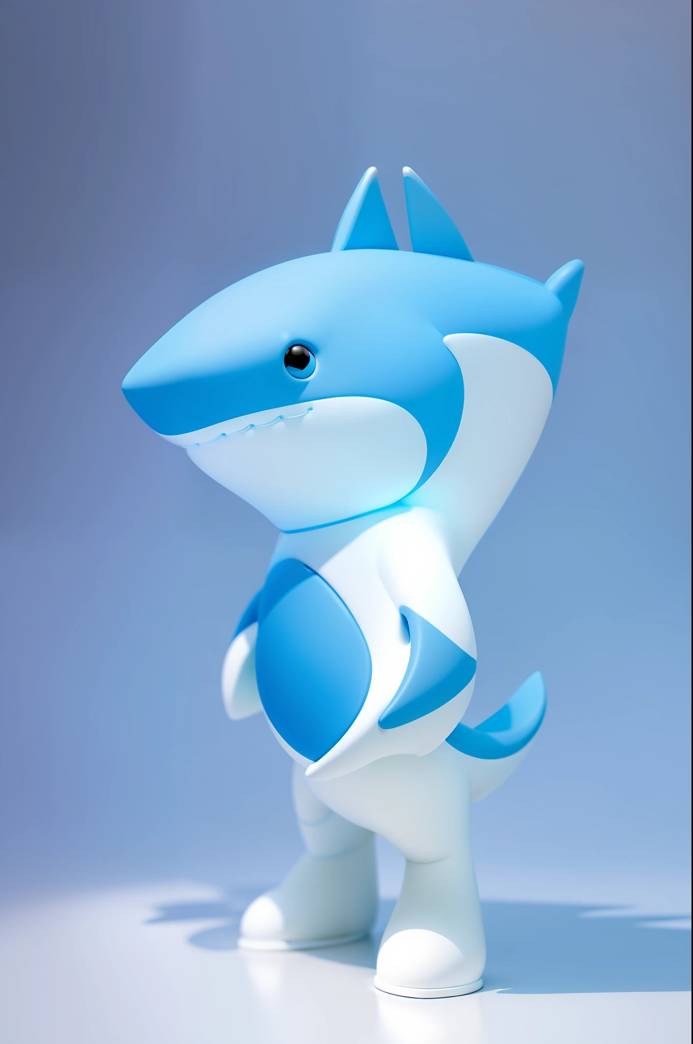 masterpiece, high quality, cute Blue shark character design figure, ((solo)), white background