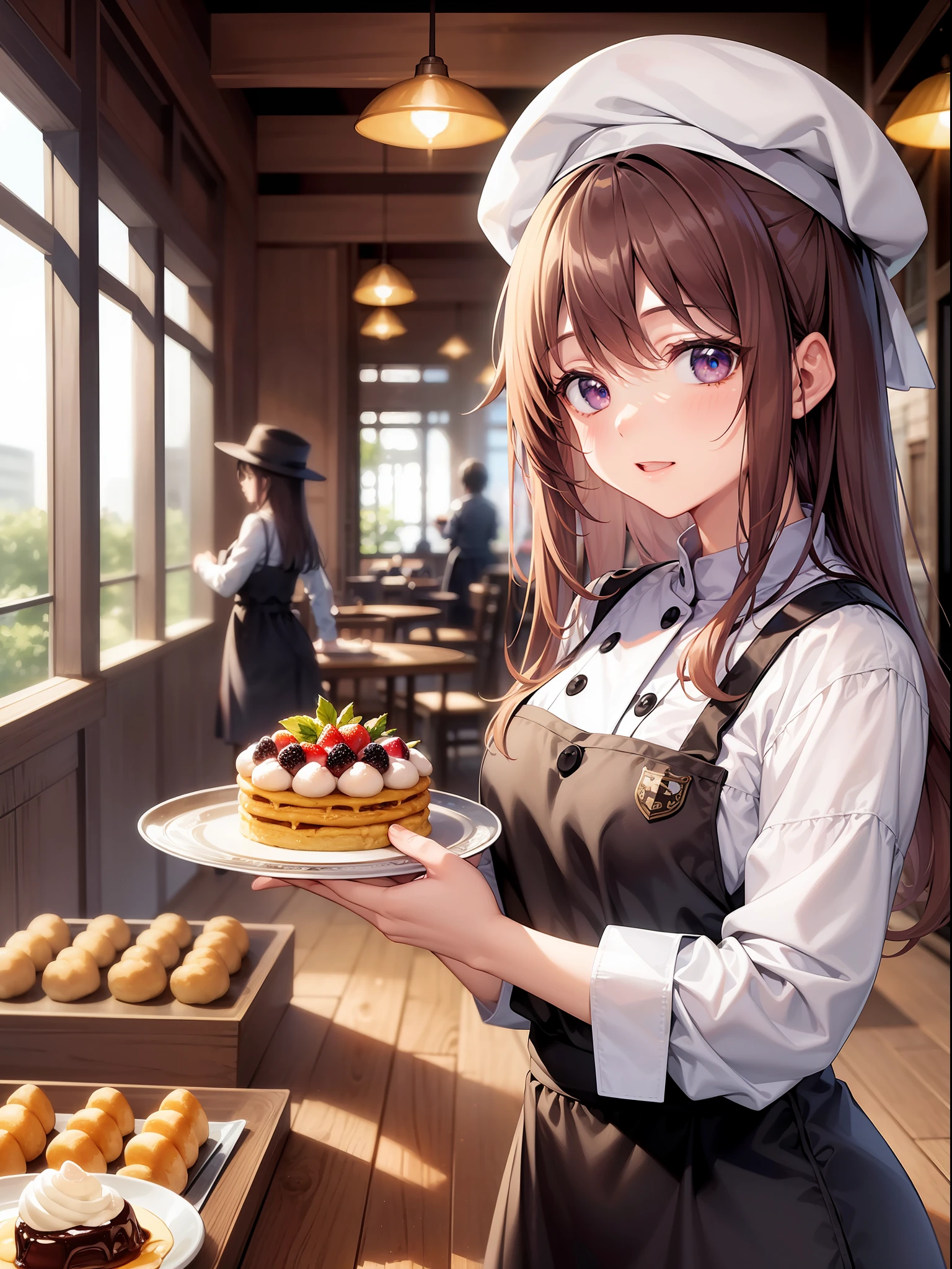 (top-quality、​masterpiece)、女の子 1 人、Pastry chef hat、dessert、Look at the viewer、