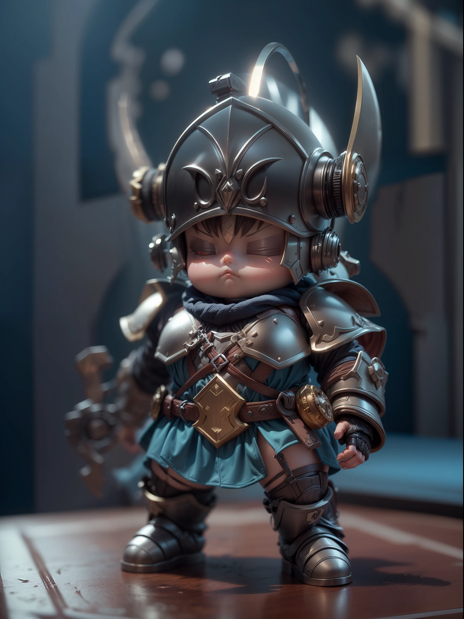 (Blind box toy style:1.2), (Full body shot) , (1 cute fat metal Barbarian)((solo)) Metal armor,Metal opaque helmet, Baroque style, dreamy glow, Clean, Black draft,red and blue style,(circular base) ( Global illumination, Ray traching, hdr, unreal render,reasonable design, high detal, Masterpiece, Best quality, hyper HD, Cinematic lighting)