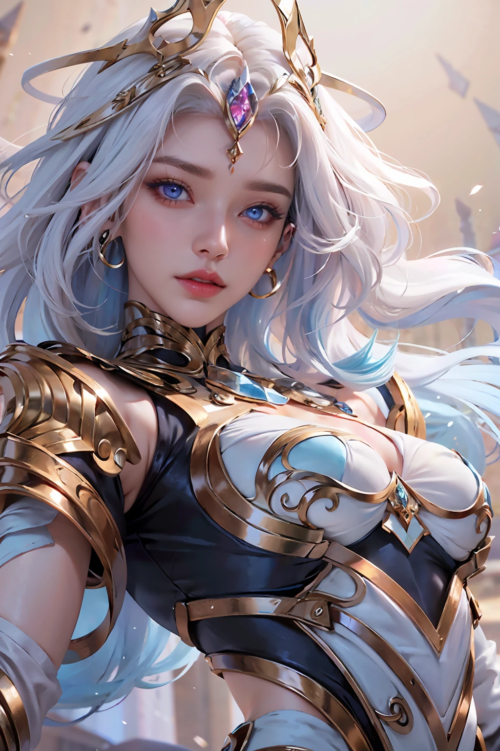Elbow, background, perfect hair details, beautiful breasts, beautiful, beautiful eyes, beautiful lips, sexy, white hair color, light blue eyes.