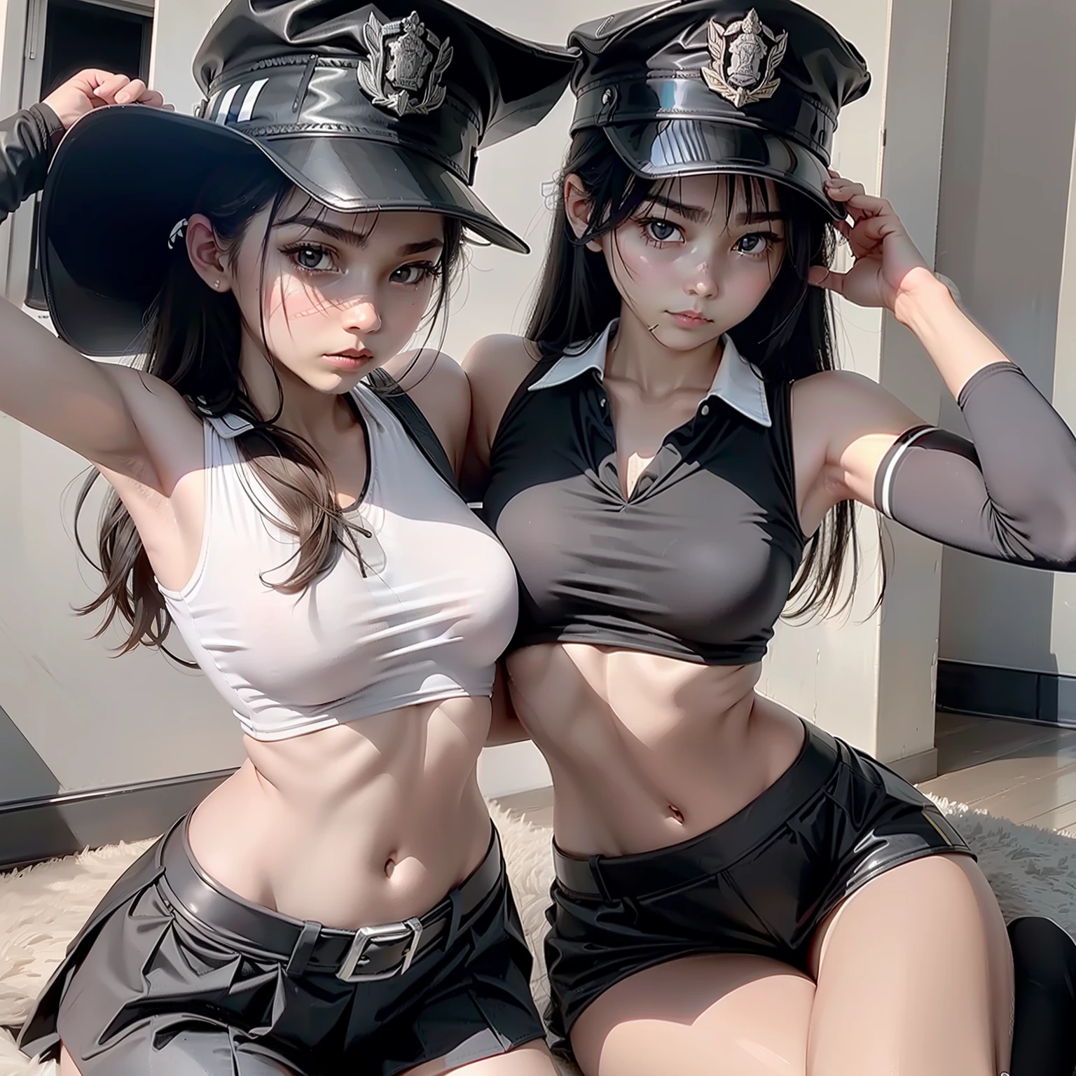 Bind girls,police hat,Black belt,MuCoi,Damaged skin
