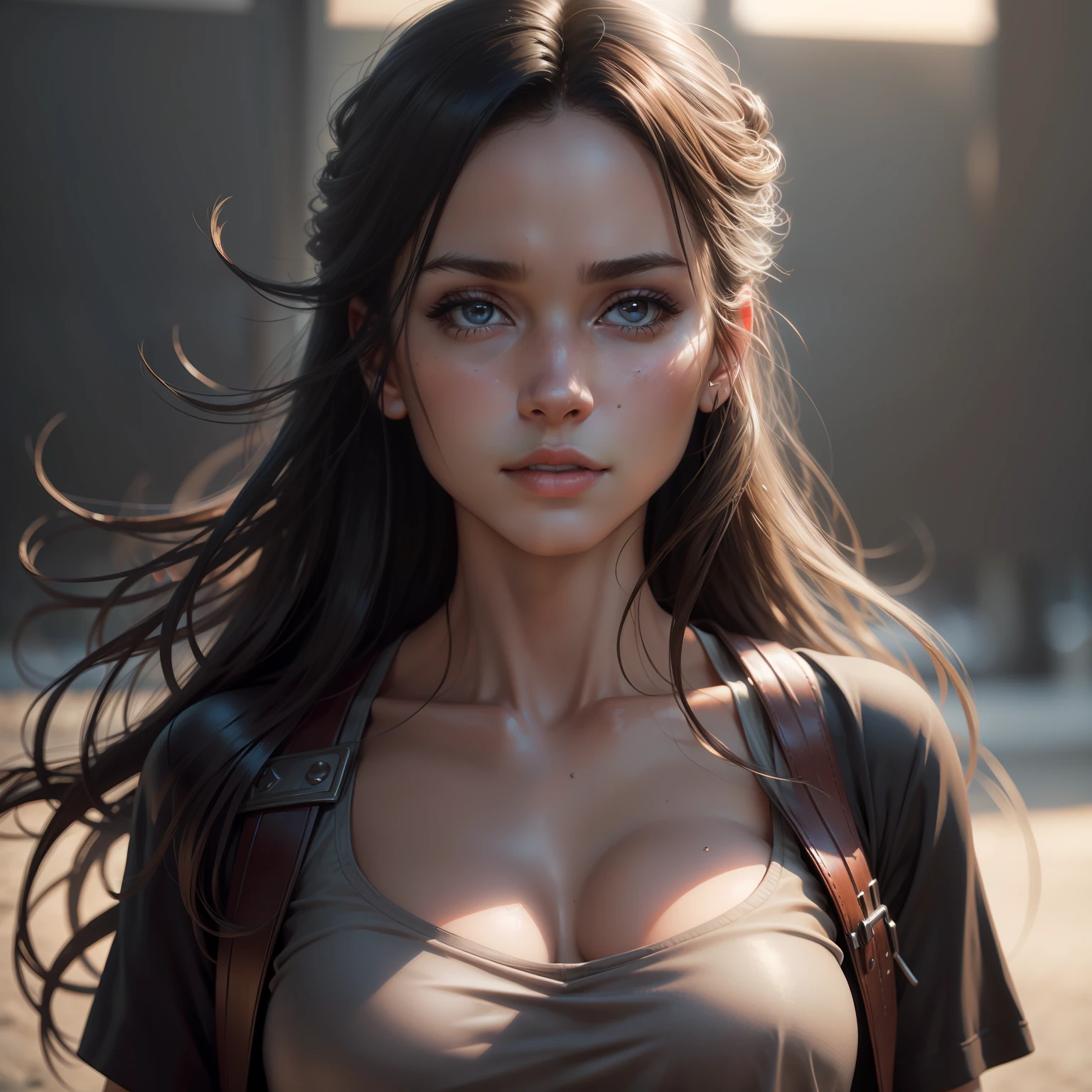 dressed, (photo realistic:1.4), (hyper realistic:1.4), (realistic:1.3), (smoother lighting:1.05), (increase cinematic lighting quality:0.9), 32K, 1girl,20yo girl, realistic lighting, backlighting, light on face, ray trace, (brightening light:1.2), (Increase quality:1.4), (best quality real texture skin:1.4), finely detailed eyes, finely detailed face, finely quality eyes, (tired and sleepy and satisfied:0.0), closeup bust shot, t-shirts, (Increase body line mood:1.1), (Increase skin texture beauty:1.1)