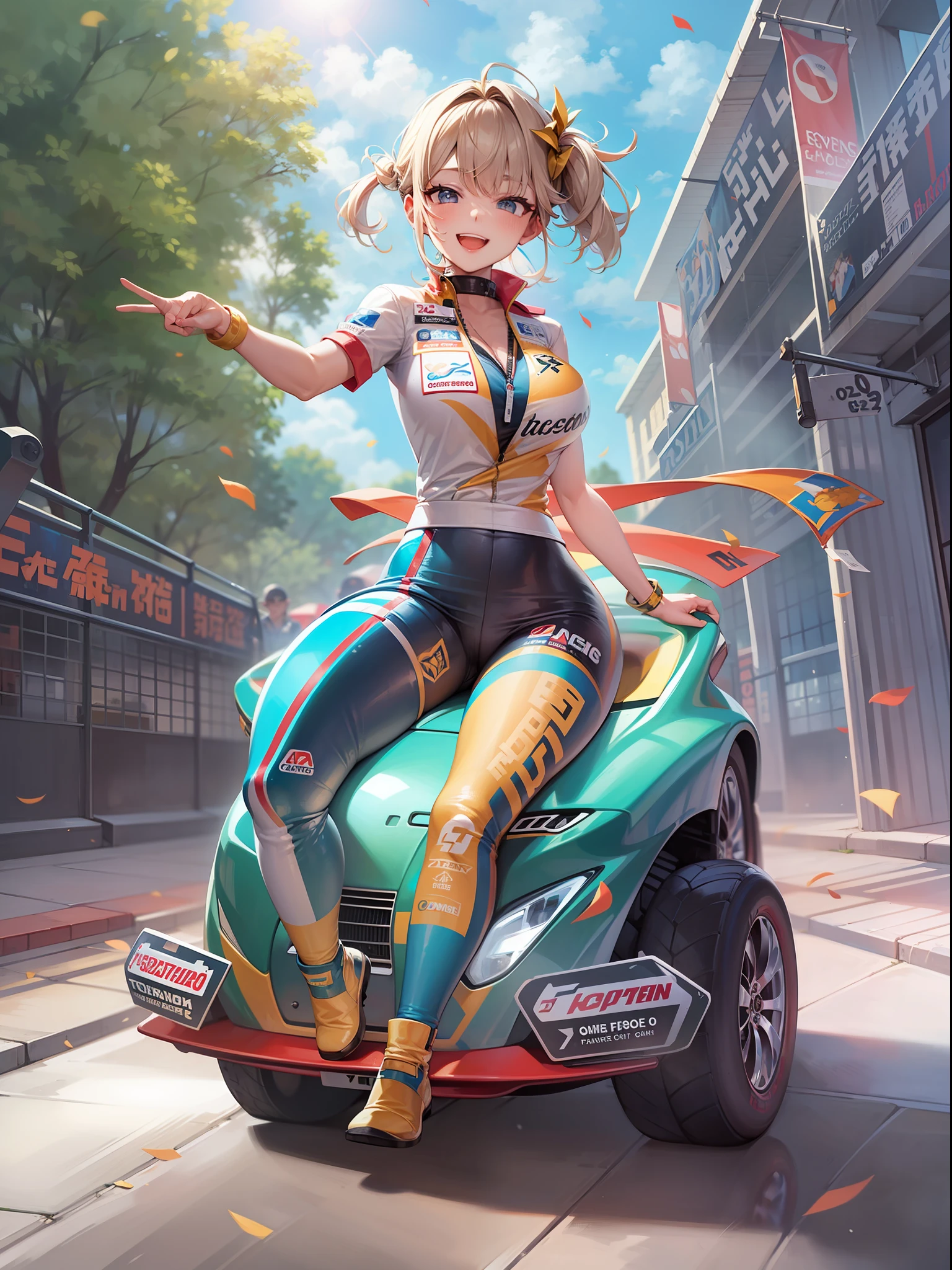 Magic Racing Car Ride on、huge bust femele、Refreshing smile、