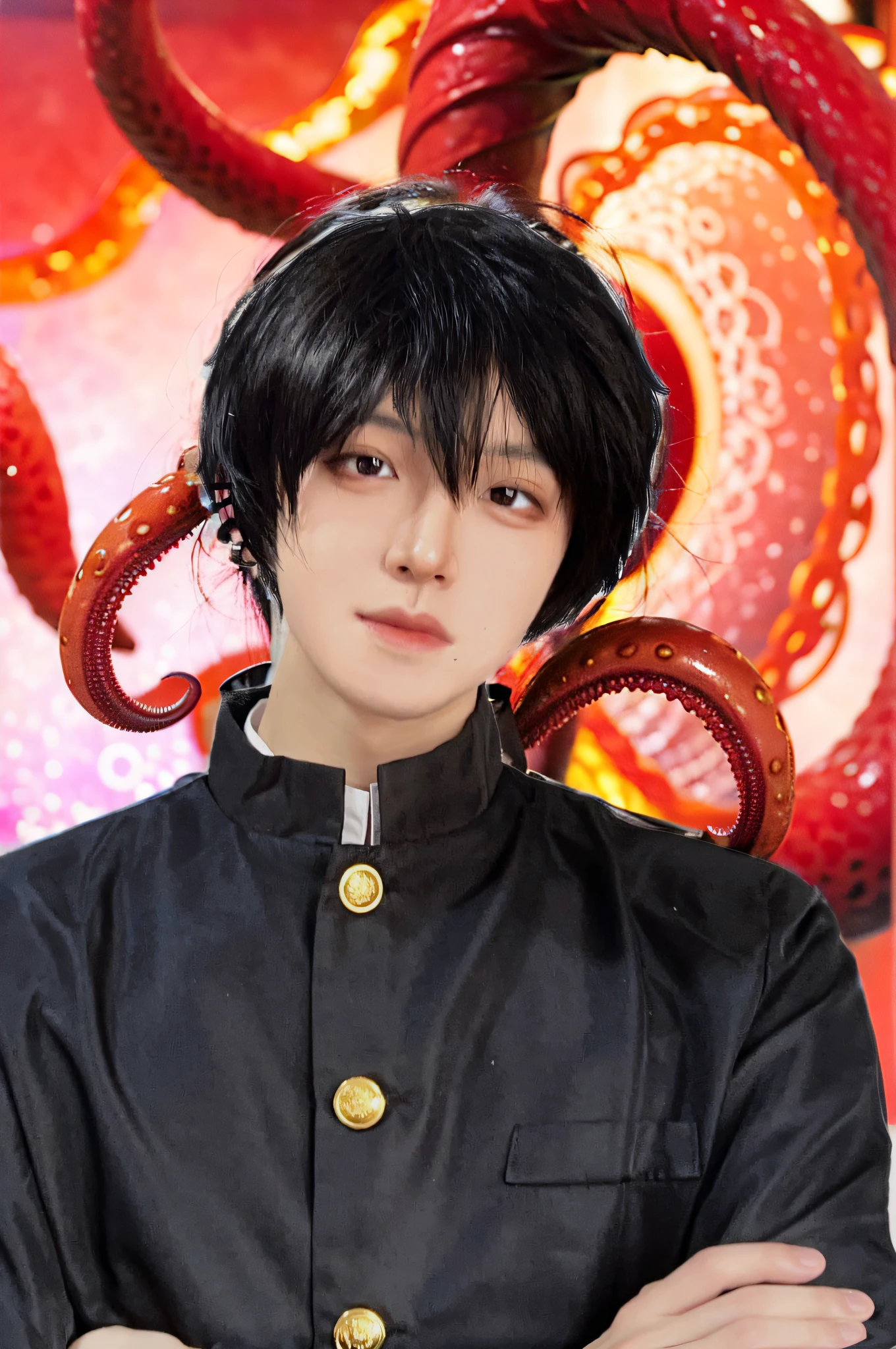 Being played with by tentacles,Red giant octopus tentacles,hyper HD,solid,shadowing