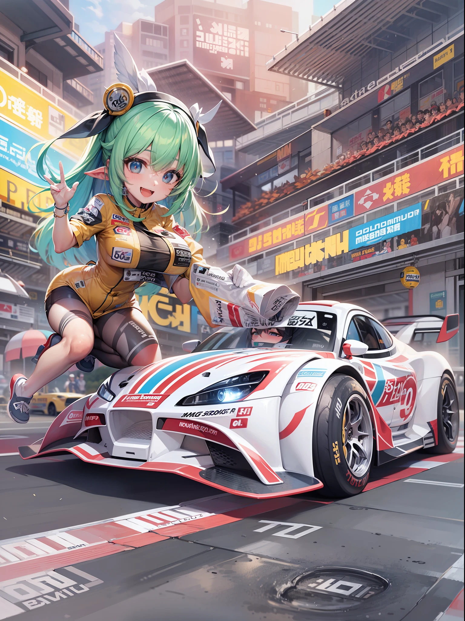 Magic Racing Car Ride on、huge bust femele、Refreshing smile、