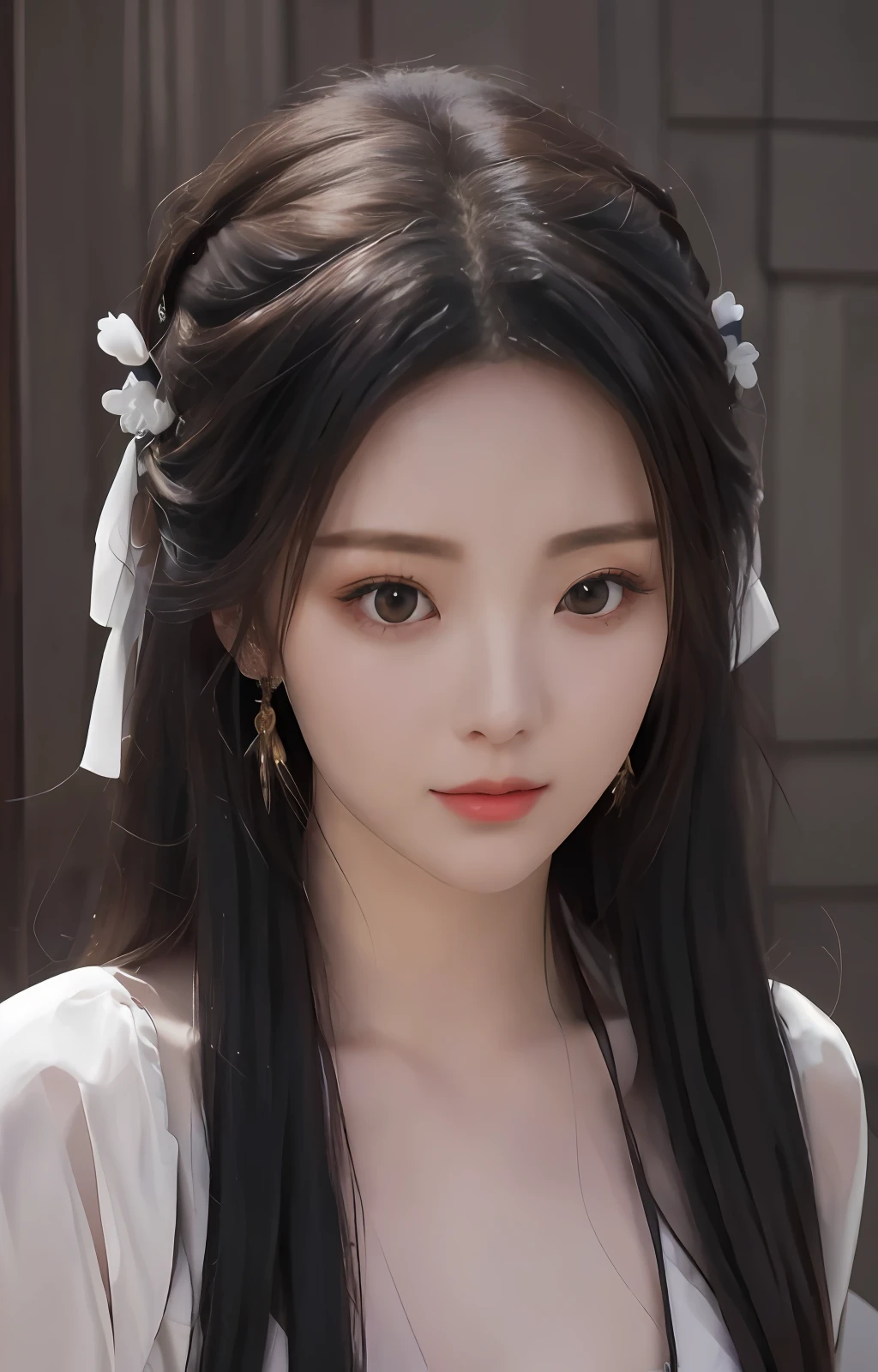 a close up of a woman with long hair wearing a white top, Guviz-style artwork, Realistic. Cheng Yi, Guviz, Realistic anime 3 D style, Kawaii realistic portrait, anime styled 3d, Guweiz in Pixiv ArtStation, Guweiz on ArtStation Pixiv, Rendu portrait 8k, Stunning anime face portrait