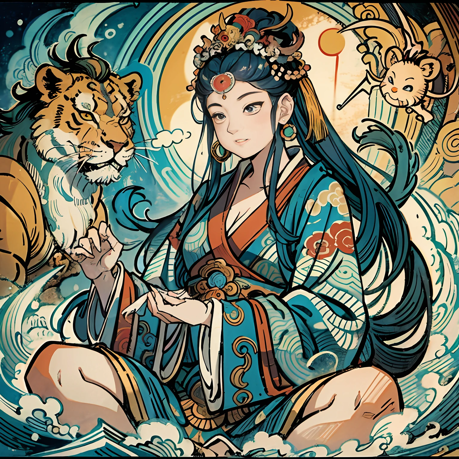 an ancient Chinese goddess, guanyin of the southern seas, Guanyin, Inspired by India, Avalokiteshvara rides a lion,