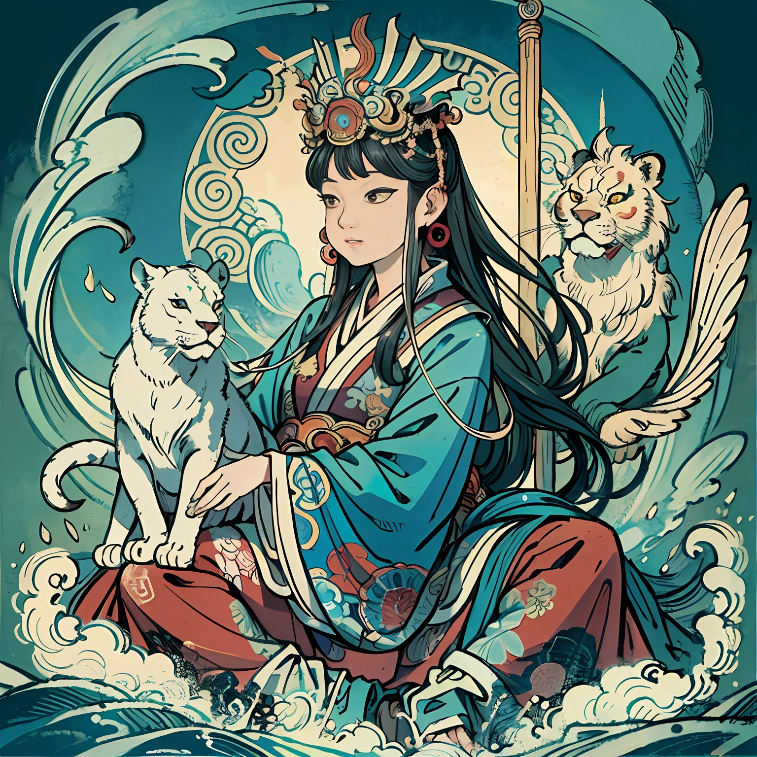 an ancient Chinese goddess, guanyin of the southern seas, Guanyin, Inspired by India, Avalokiteshvara rides a lion,