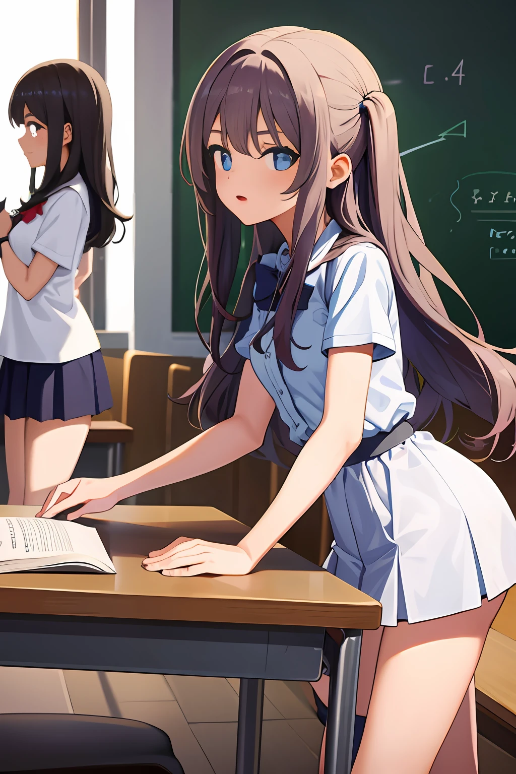 best quality,masterpiece,classroom,(2girls:1.4)