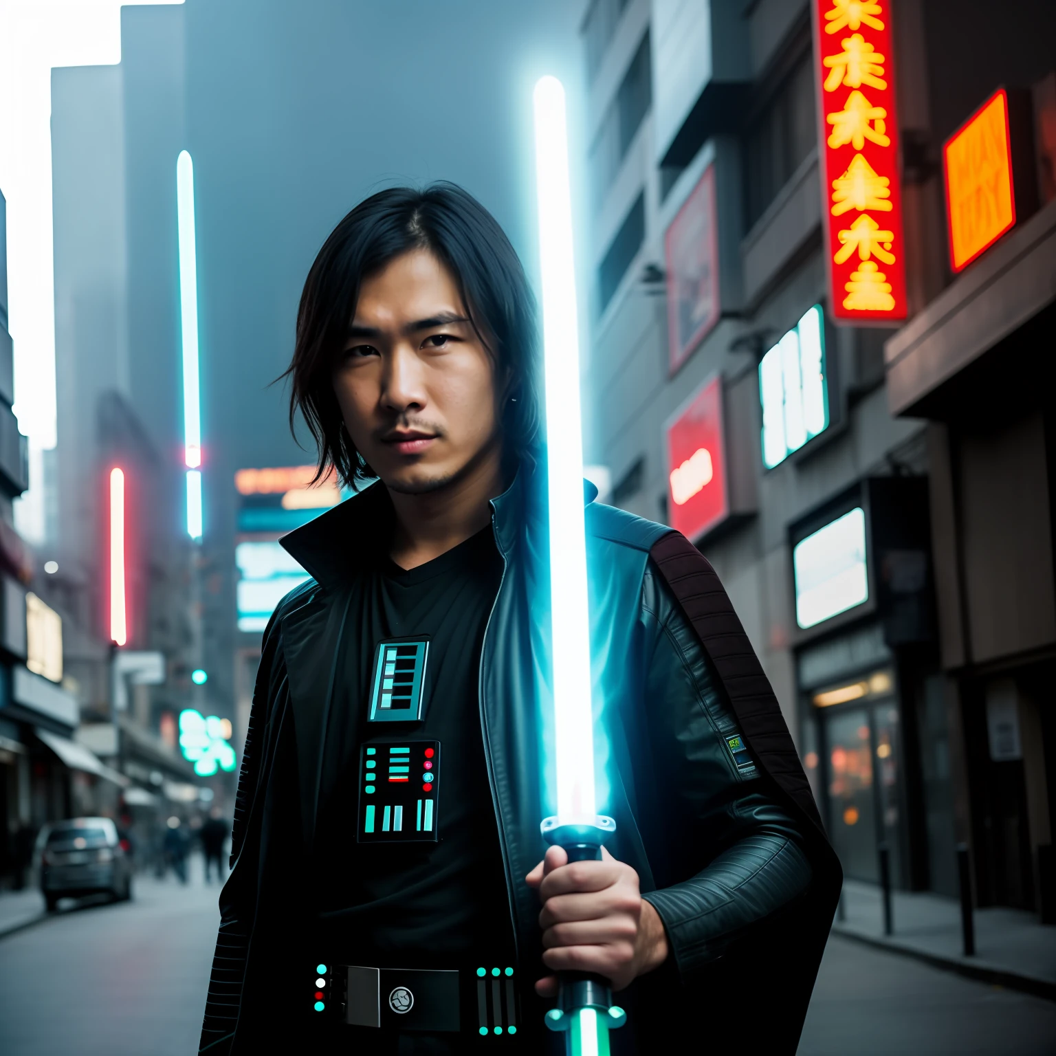 Man with lightsaber
