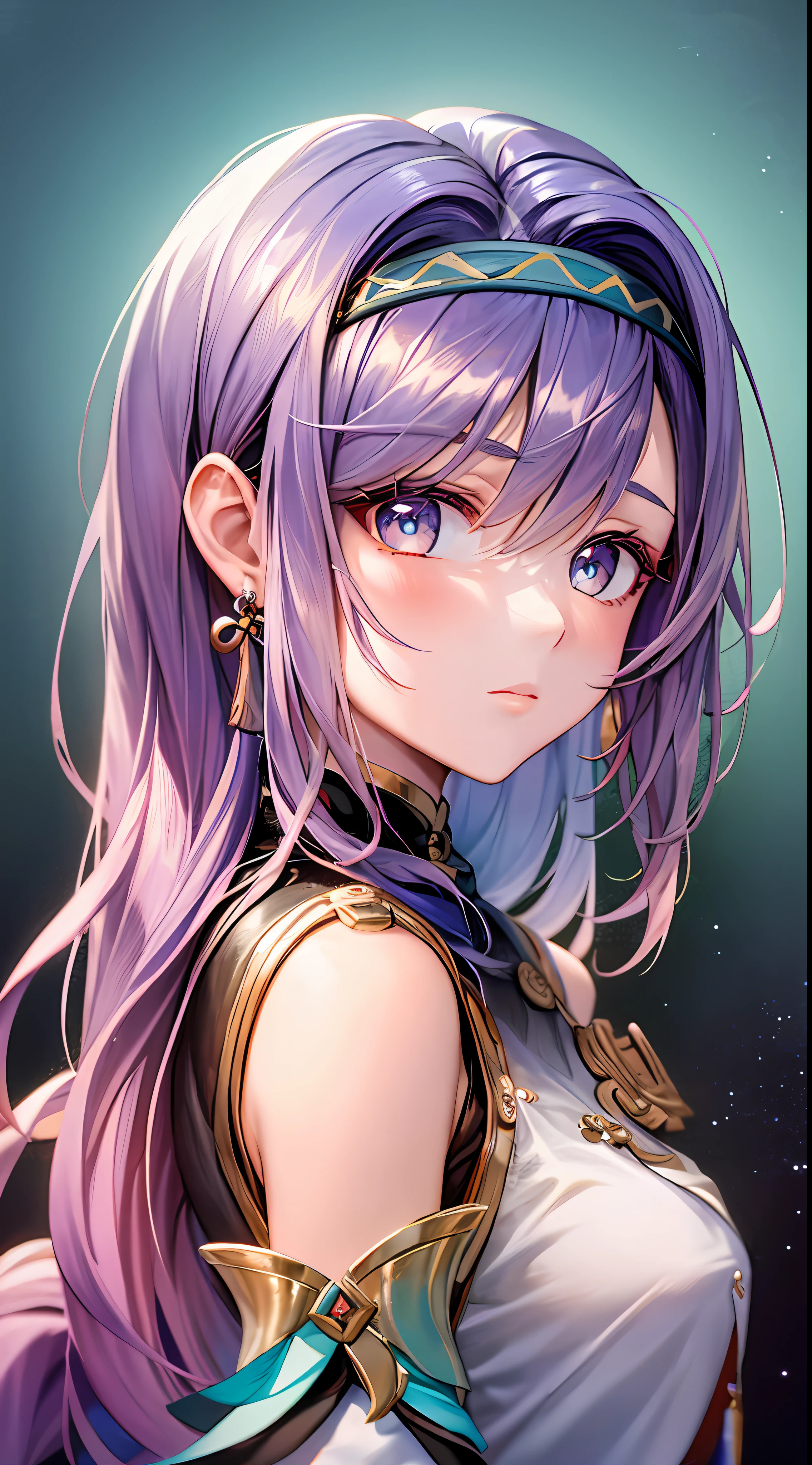 Mast, best quality, 1 girl, yae miko \ (Genshin Impact), pink hair, purple eyes, long hair, headband, hair accessories, looking at the audience, from the side,