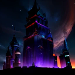 towers of god, blue towers, violet, blue, red, god, red sky, violet sky, starry sky, stars, starry towers, starry god, light blue, civilization, order
