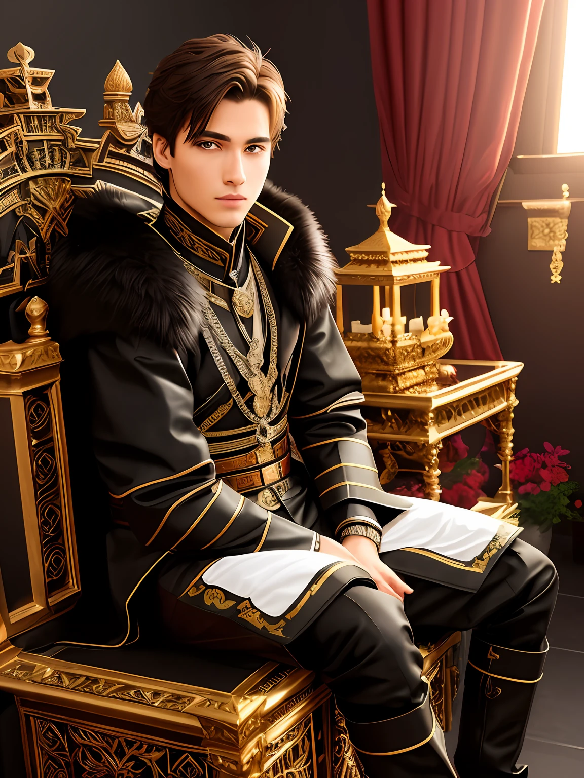 he is sitting on thron