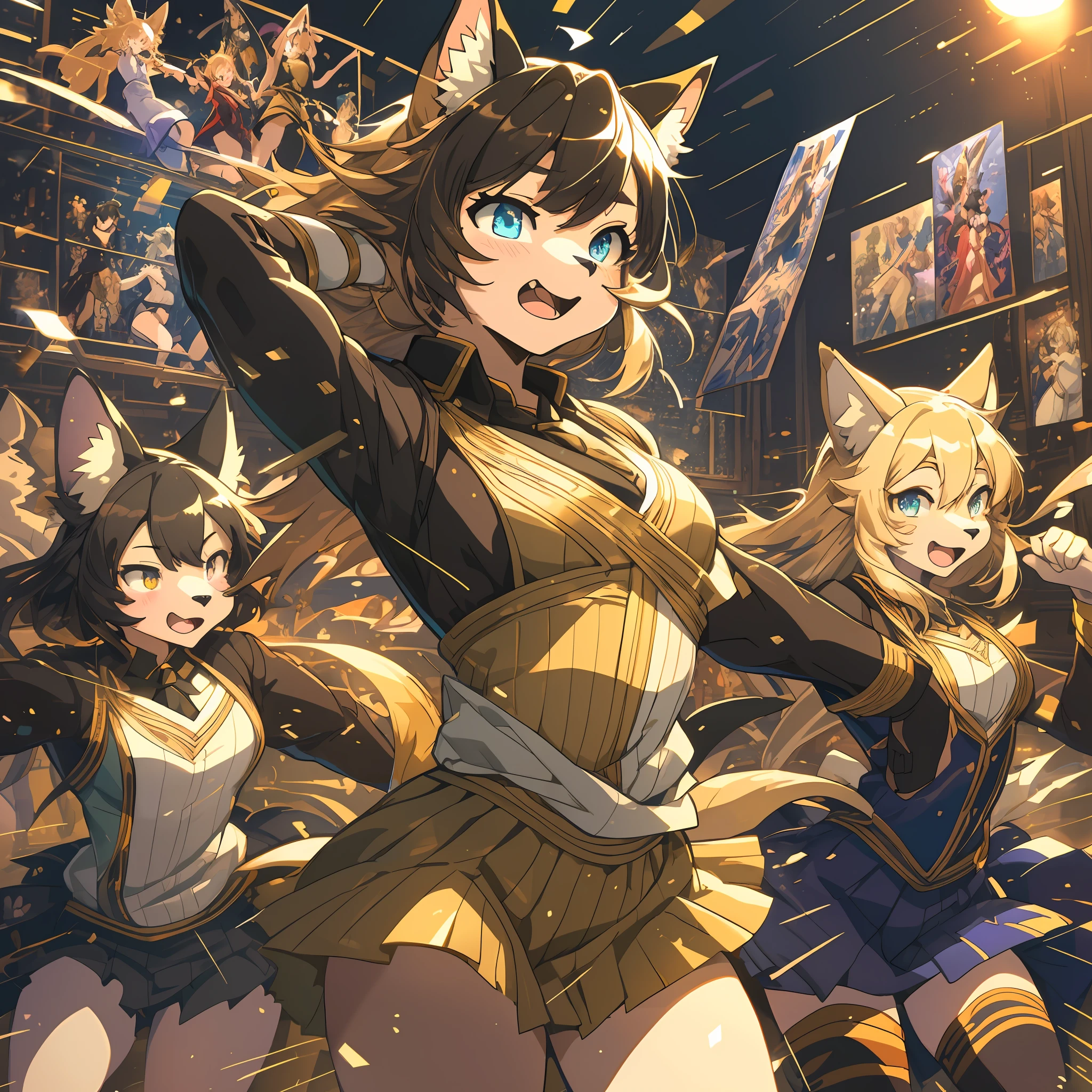top quality, best quality, High-quality illustrations, masterpiece, super high resolution, detailed background, Broadway musical, dancer, 6+boys, 6+girls, absurdres(highly detailed beautiful face and eyes)perfect anatomy, expression, good lighting, cinematic shadow(kemono, furry anthro)assorted poses(sound effects, motion blur),