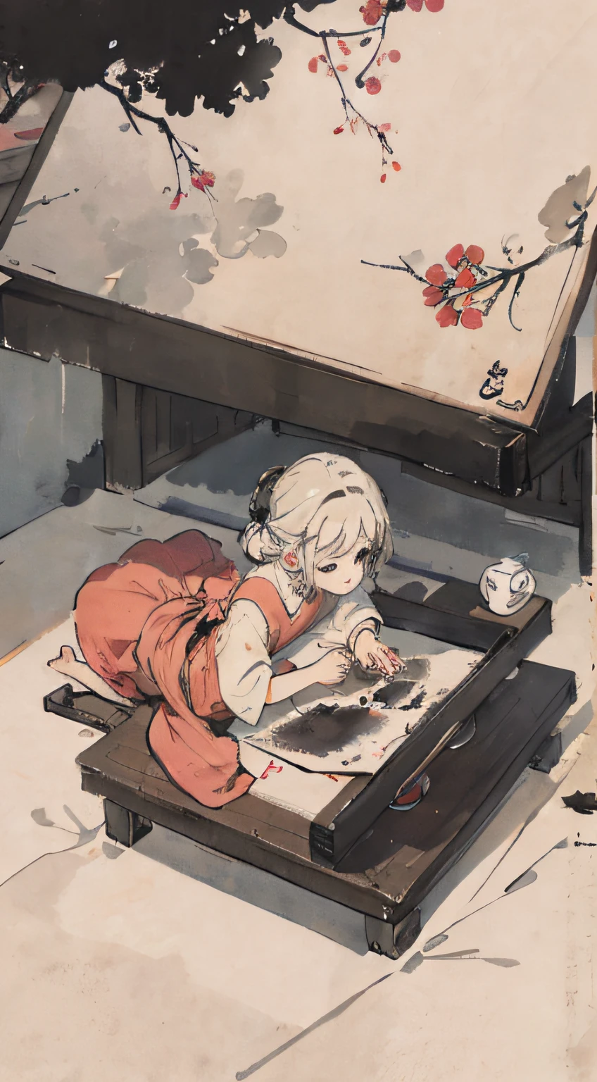 (masterpiece, best quality: 1.2), traditional Chinese ink painting, two children
