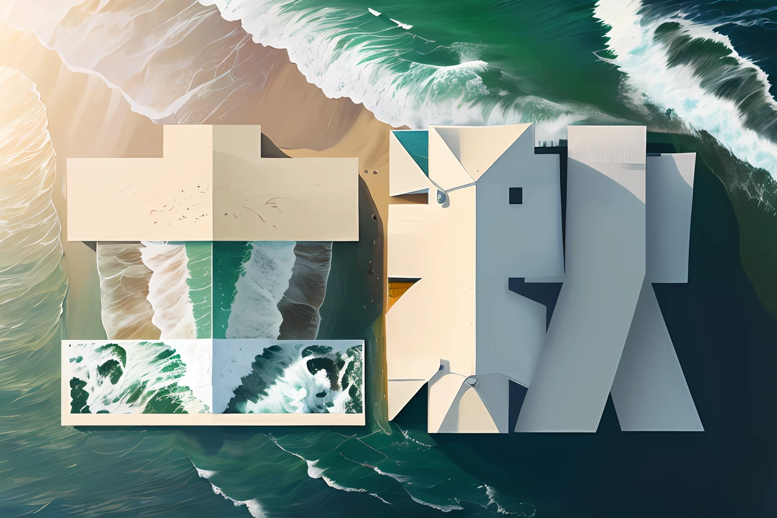 Ultra HD, Super detail, Excellent detail, Best picture quality, (((Top-down view, top down))), Sea, Waves, Riding the waves, moon rising,Huge waves rolling, Super spectacular nature, surrealism, Artistic beauty, Shimmering, Sunlight,