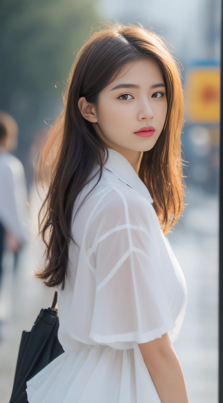 ((Best Quality, 8K, Masterpiece:1.3)), Focus: 1.2, Perfect Body Beauty: 1.4, Buttocks: 1.2, ((Layered Haircut, Breasts: 1.2)), (Wet Clothes: 1.1) , (Rain, Street:1.3), Bandeau Dress: 1.1, Highly Detailed Face and Skin Texture, Delicate Eyes, Double Eyelids, Whitened Skin, Long Hair